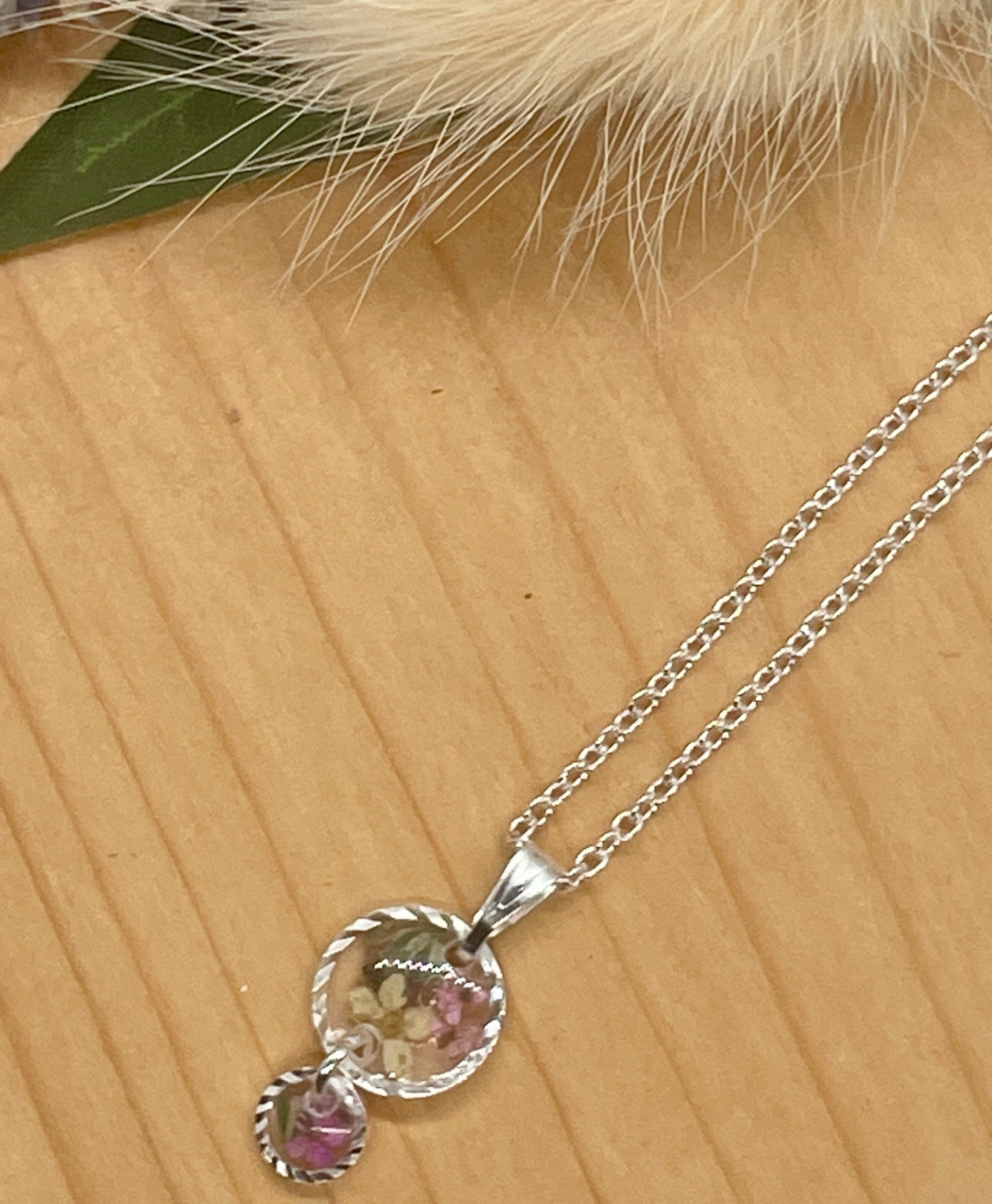 Tiny elderflower silver necklace