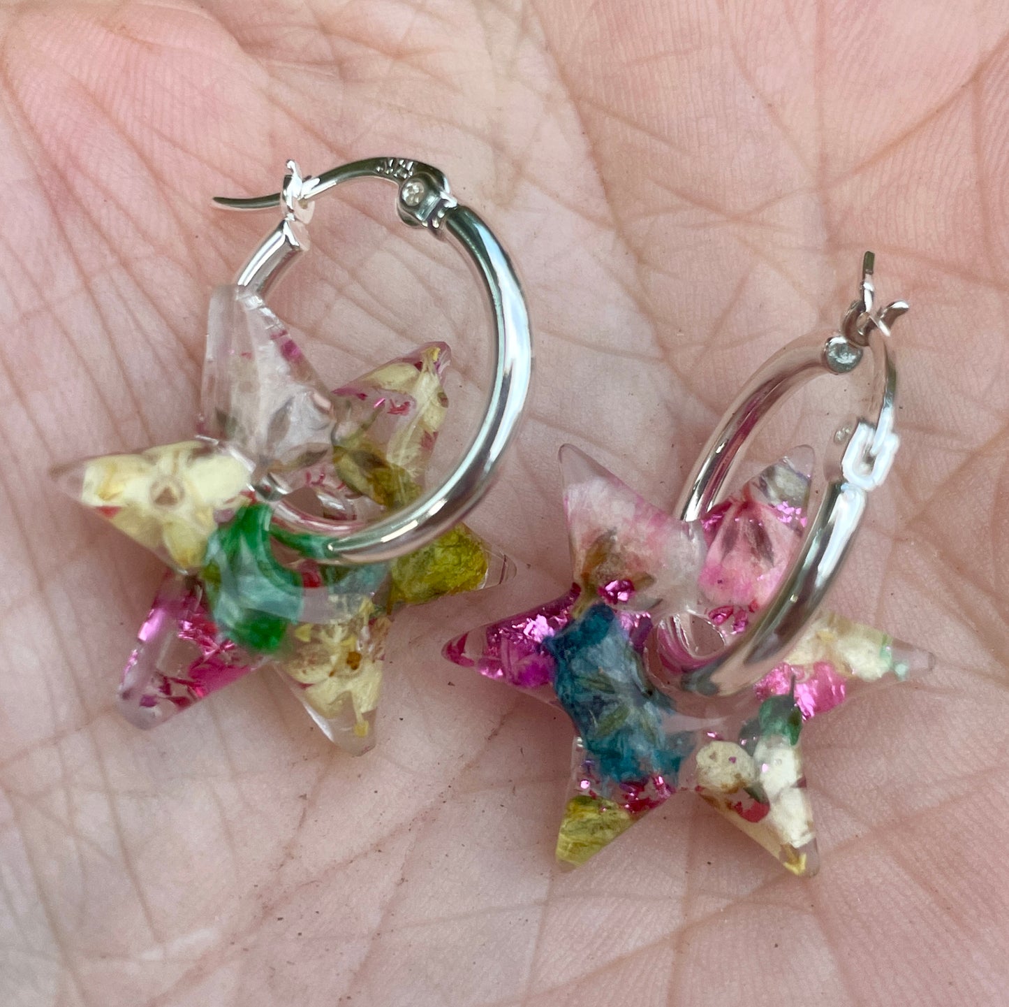 Colour burst star hoop earrings