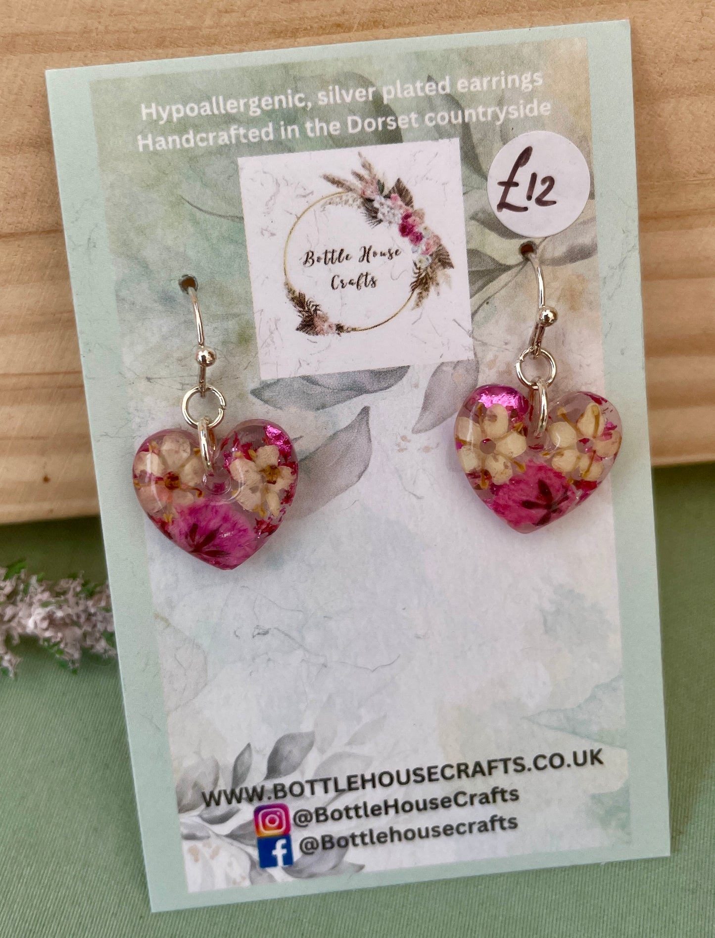Small pink heart earrings