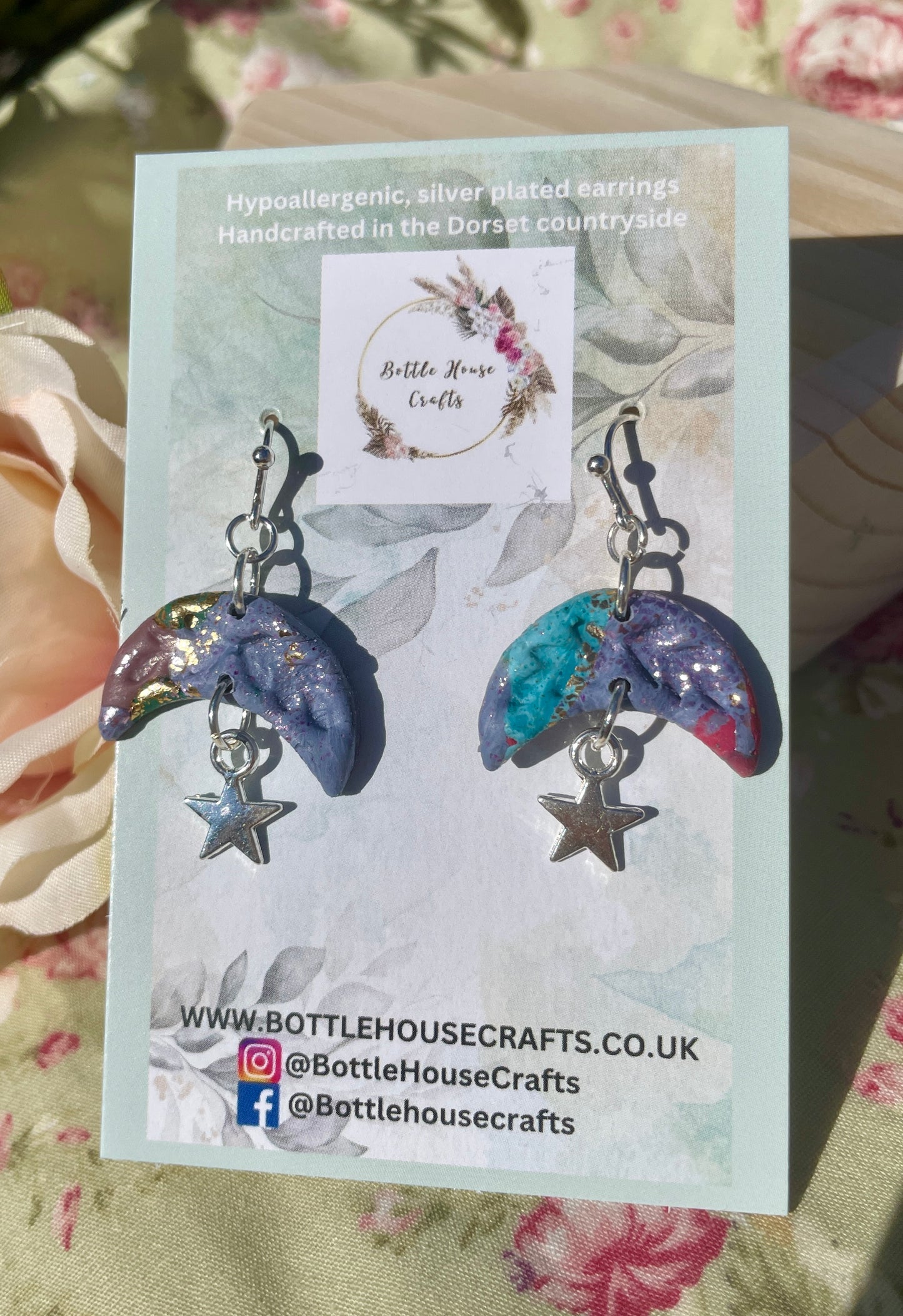 Multi shimmer moon and star earrings