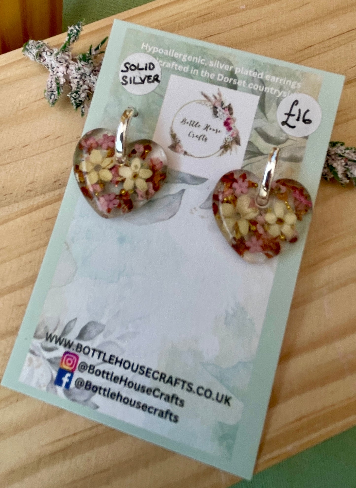 Pink and cream heart earrings