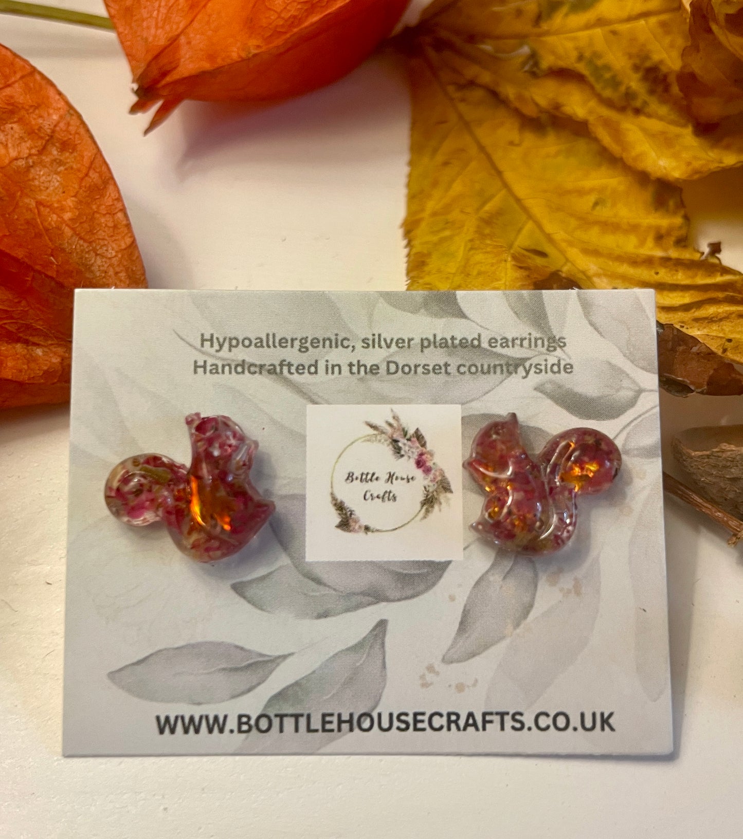 Squirrel autumn rose studs