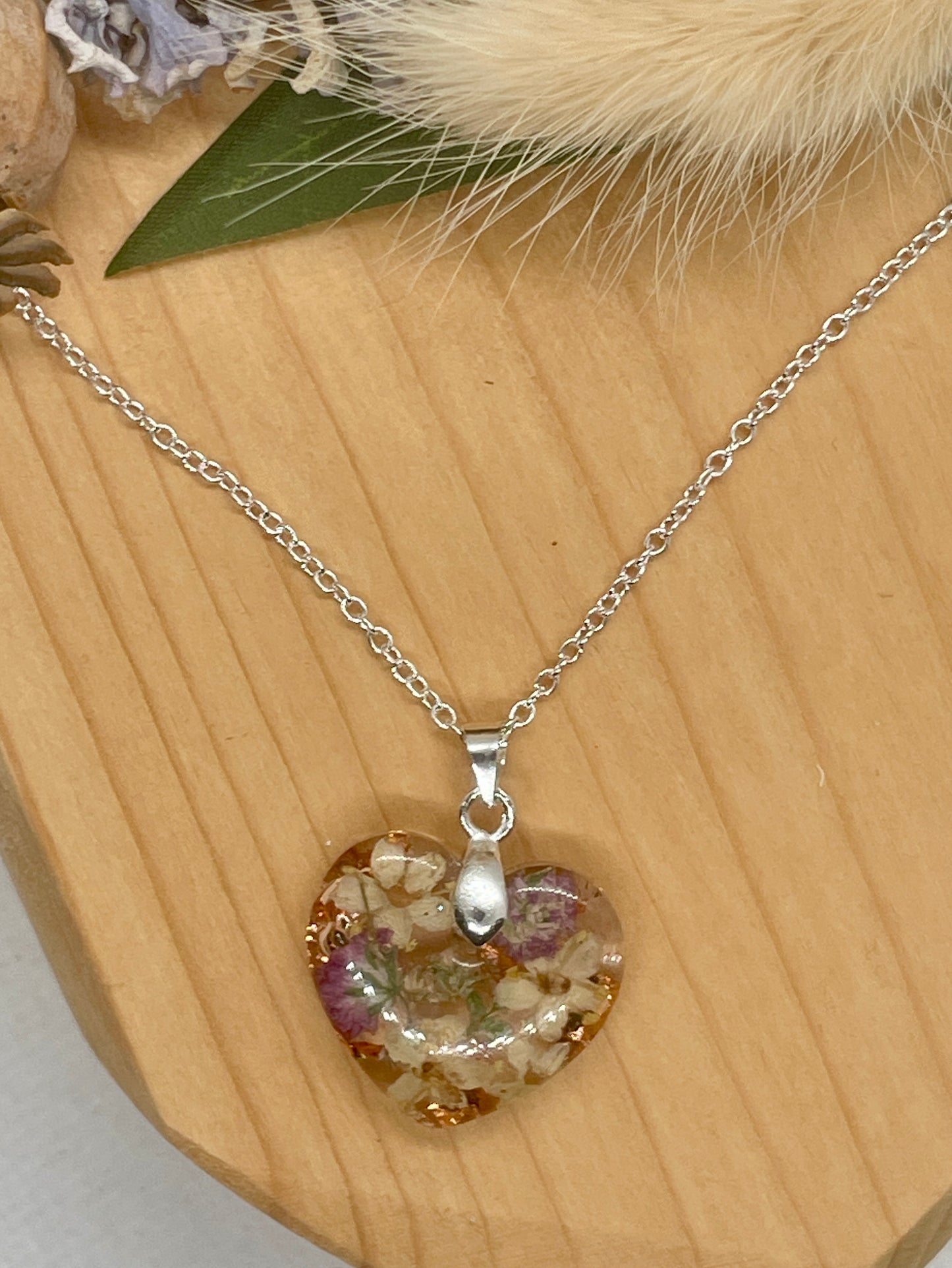 Elderflower heart necklace