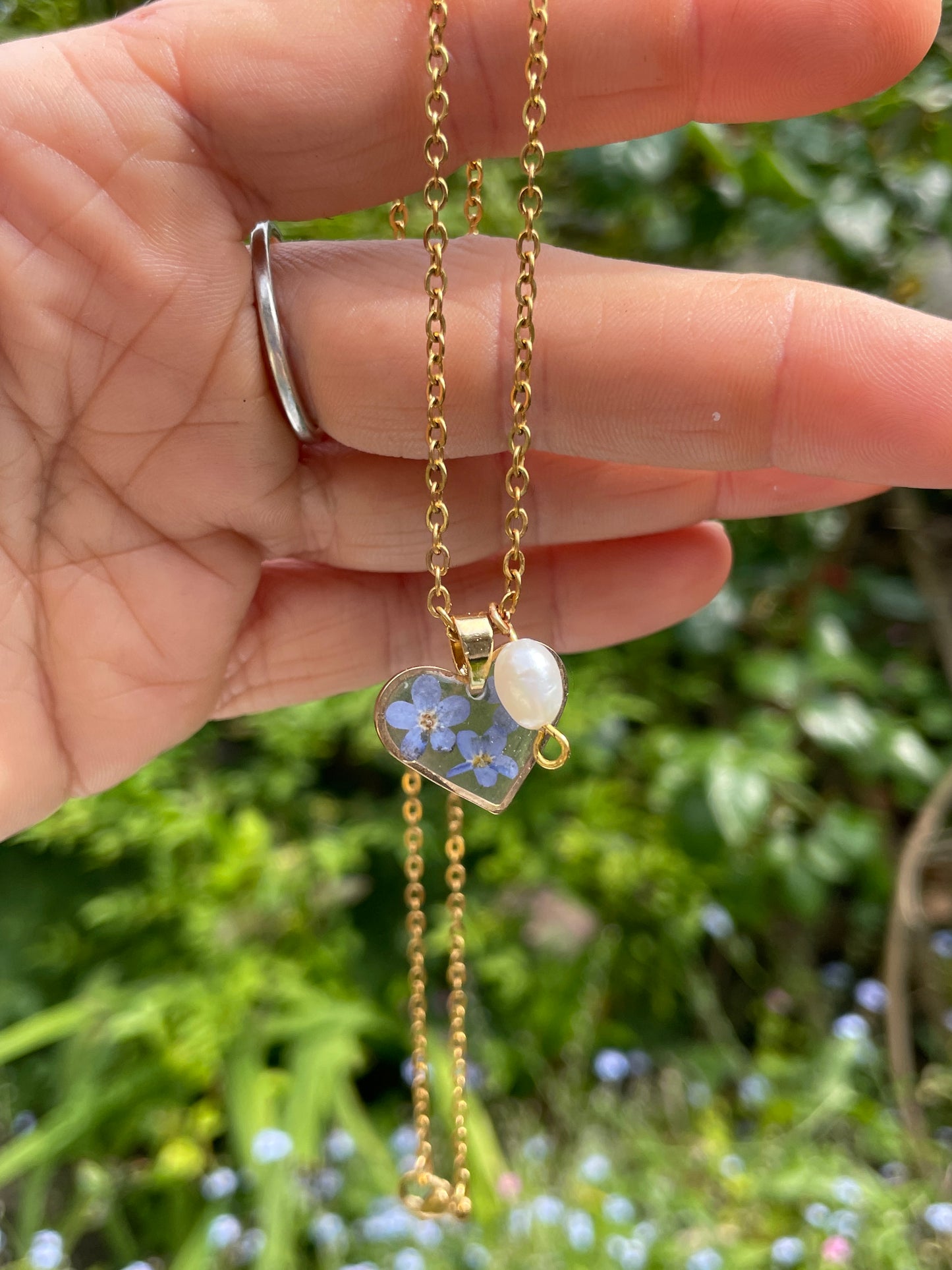 Forget me not gold heart necklace