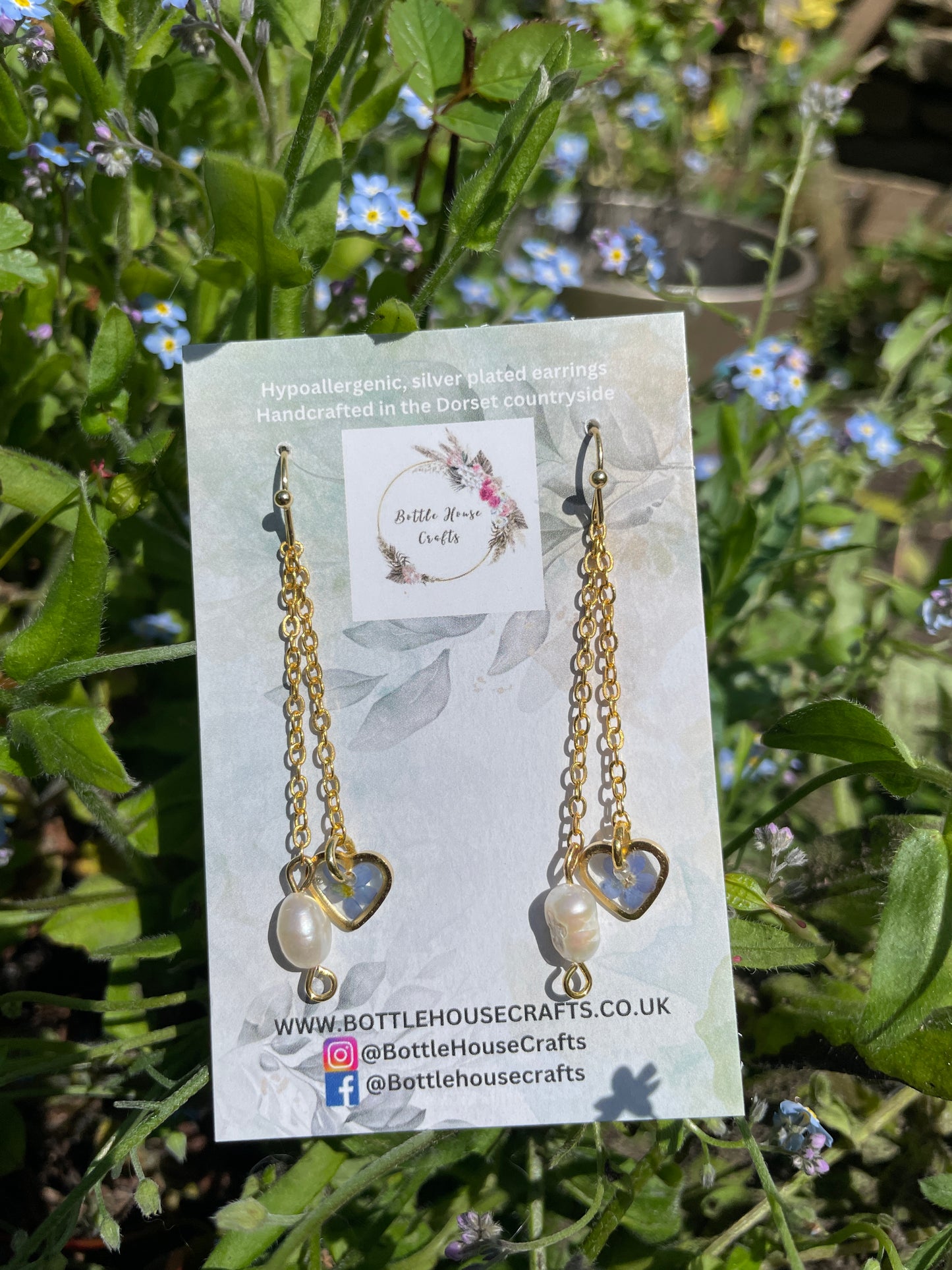 Chain drop forget me not earrings
