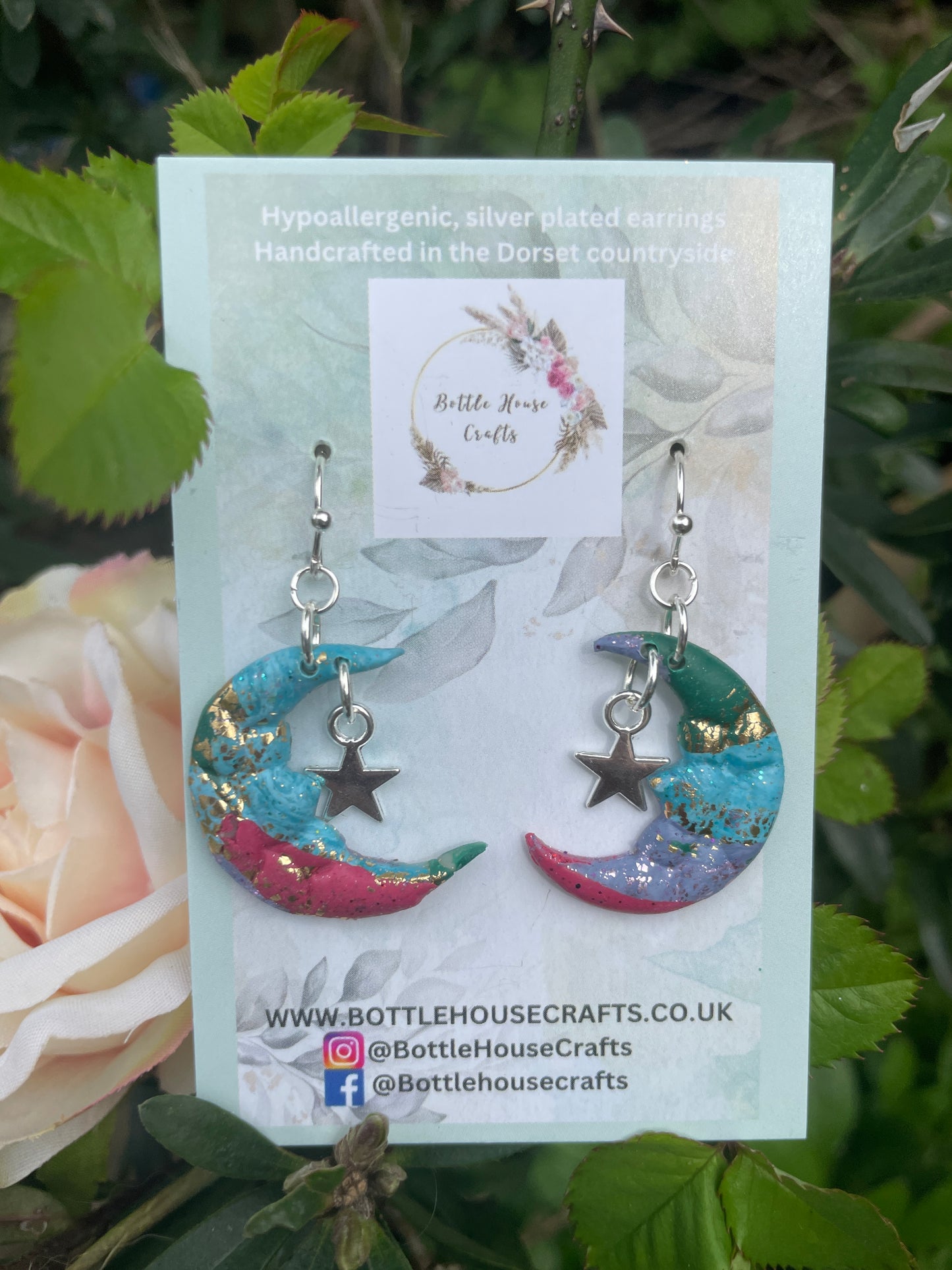 Multi shimmer moon and star earrings