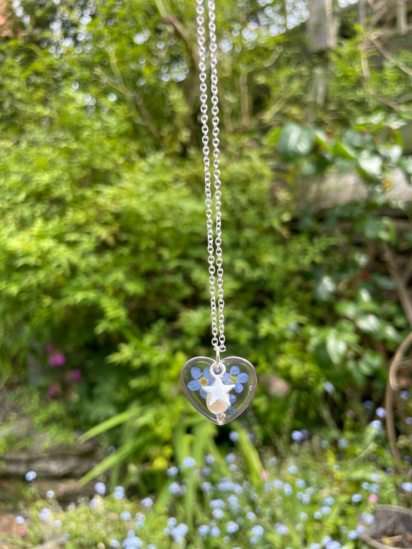 Forget me not heart necklace