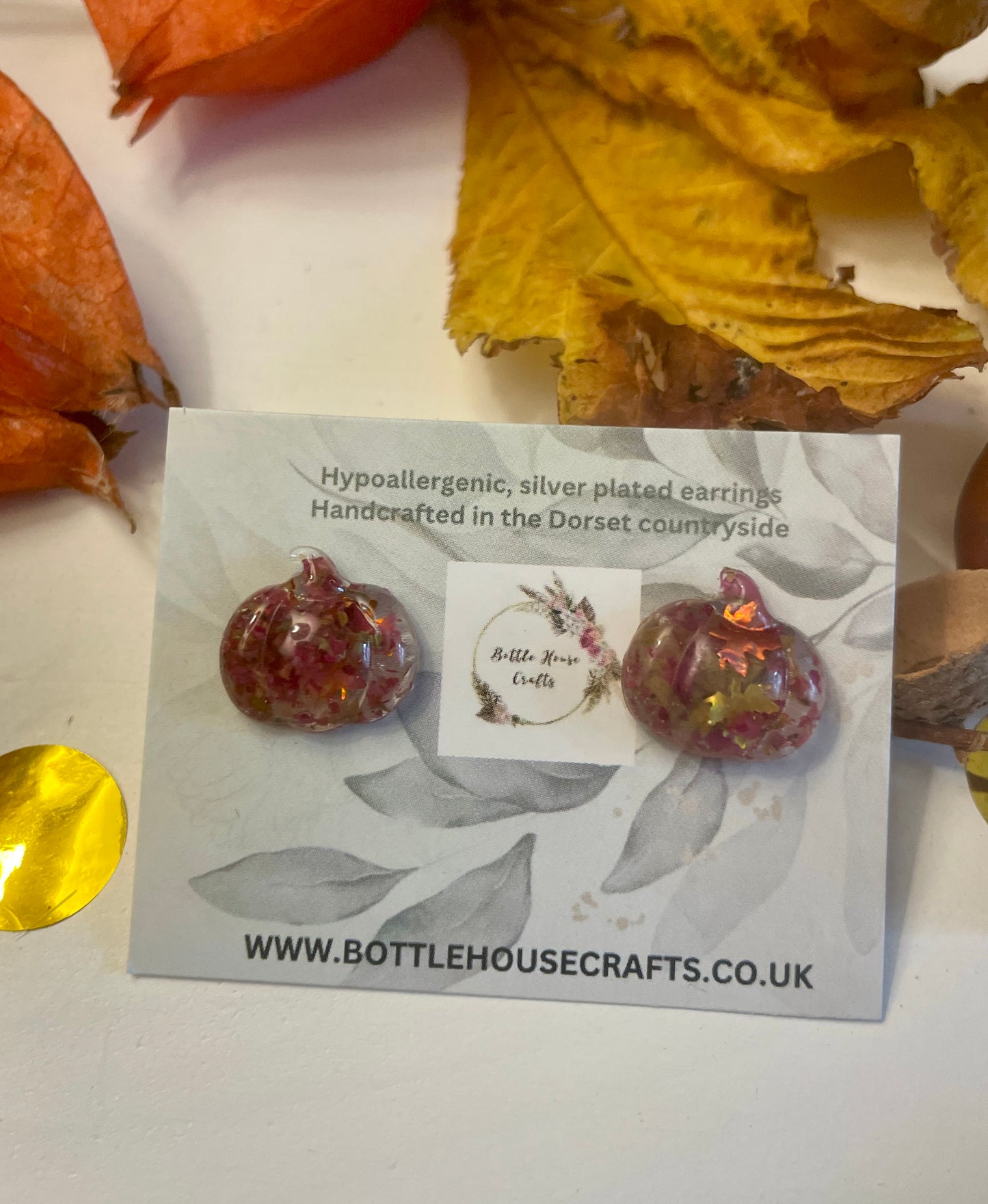Pumpkin autumn rose studs