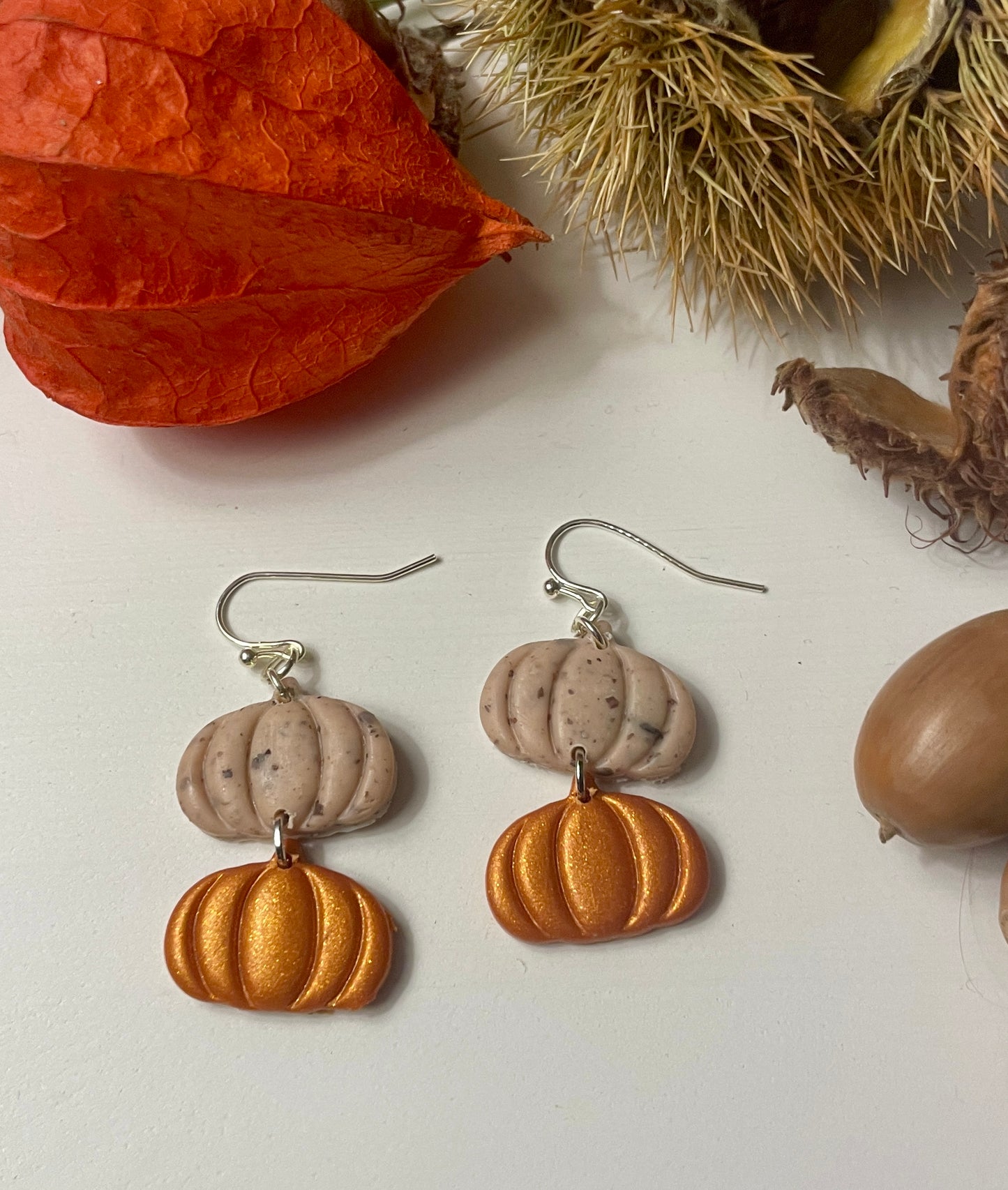 Beige and burnt orange pumpkin dangles