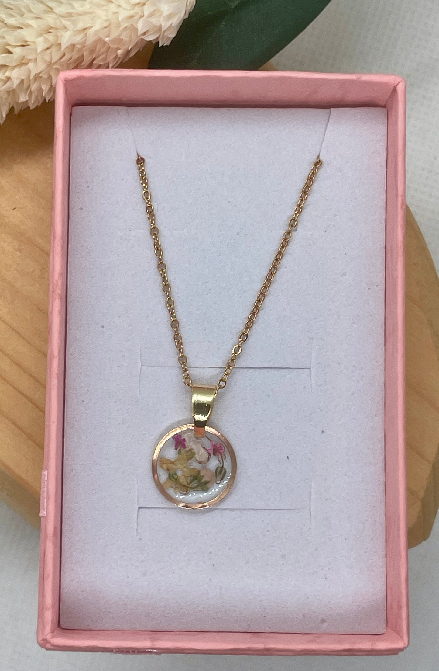 Tiny elderflower gypsophila gold necklace