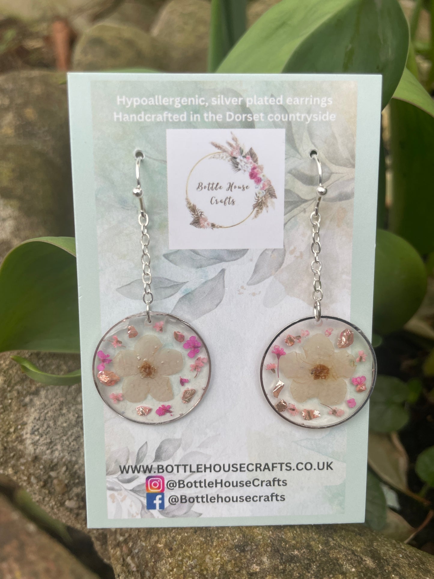 Pink cream floral resin drop earrings
