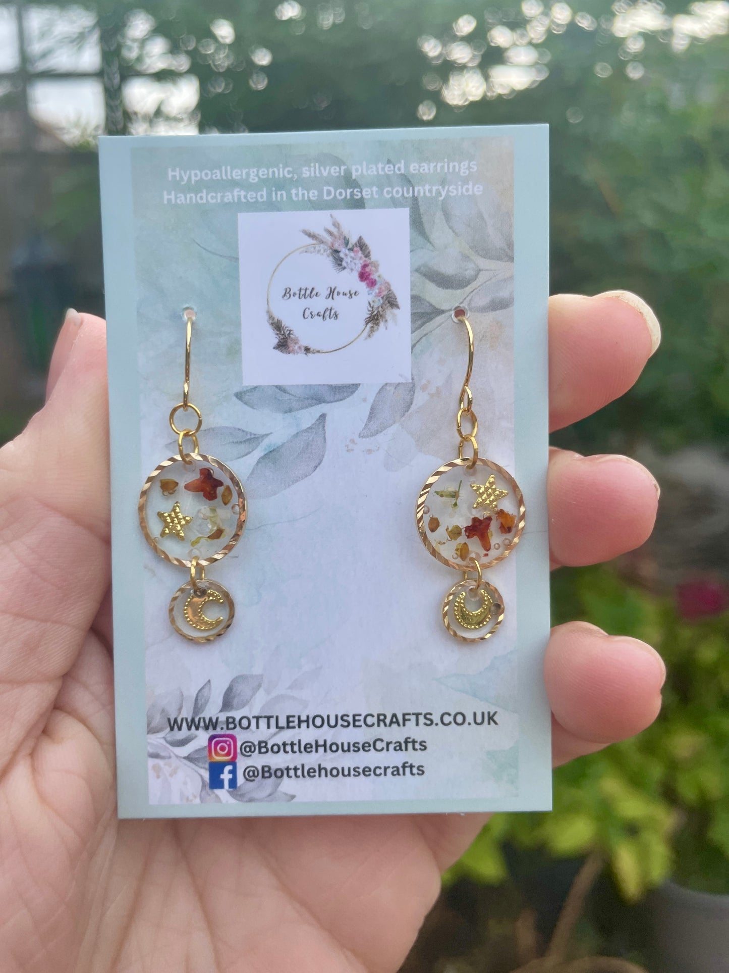 Golden autumn moon and star earrings