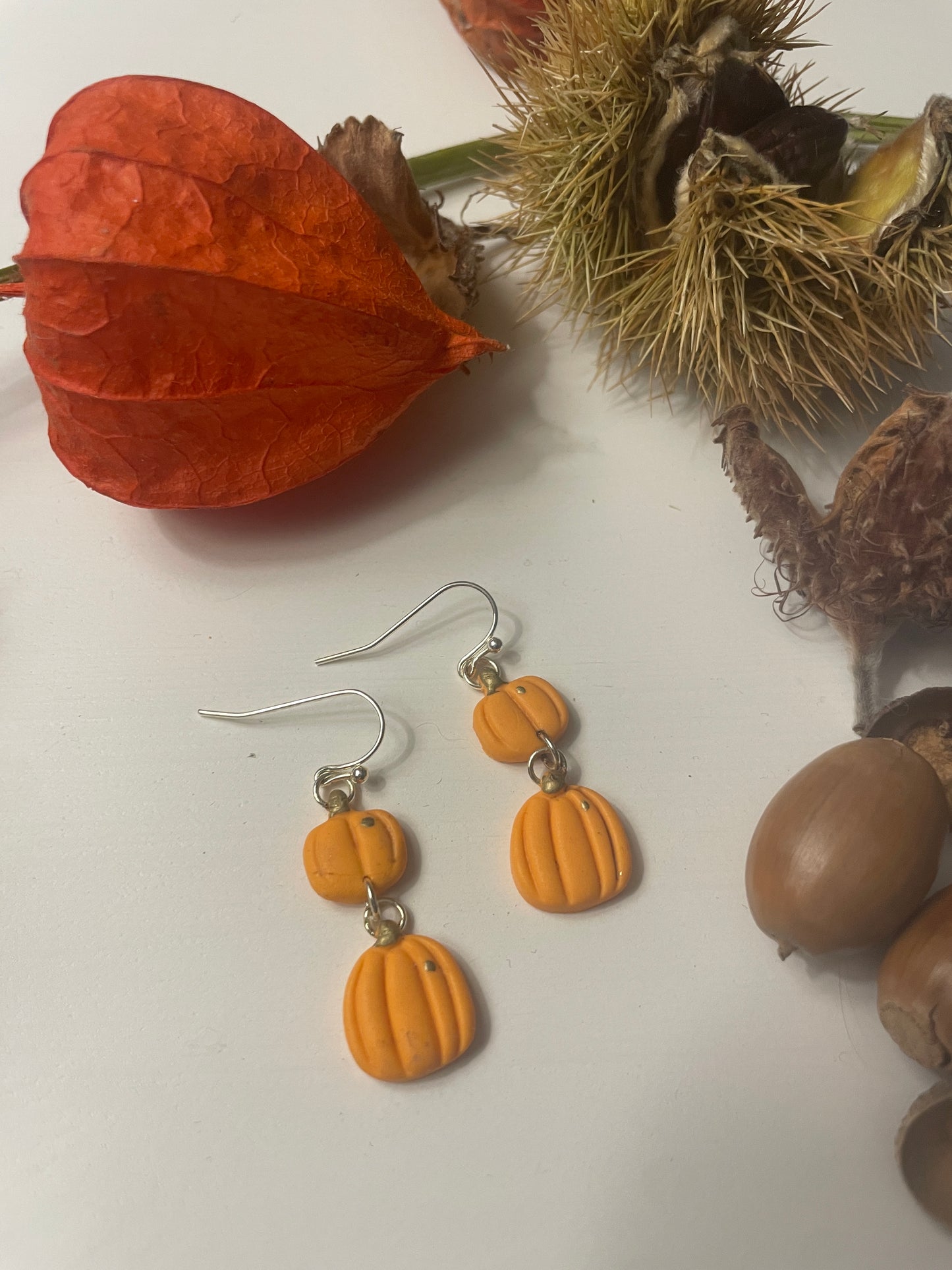 Double drop orange pumpkin dangles