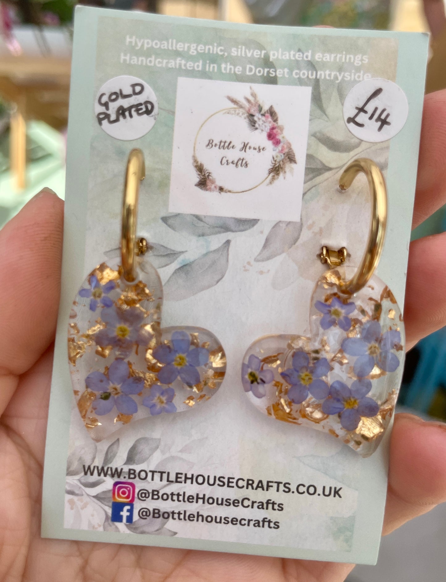 Forget me not heart earrings