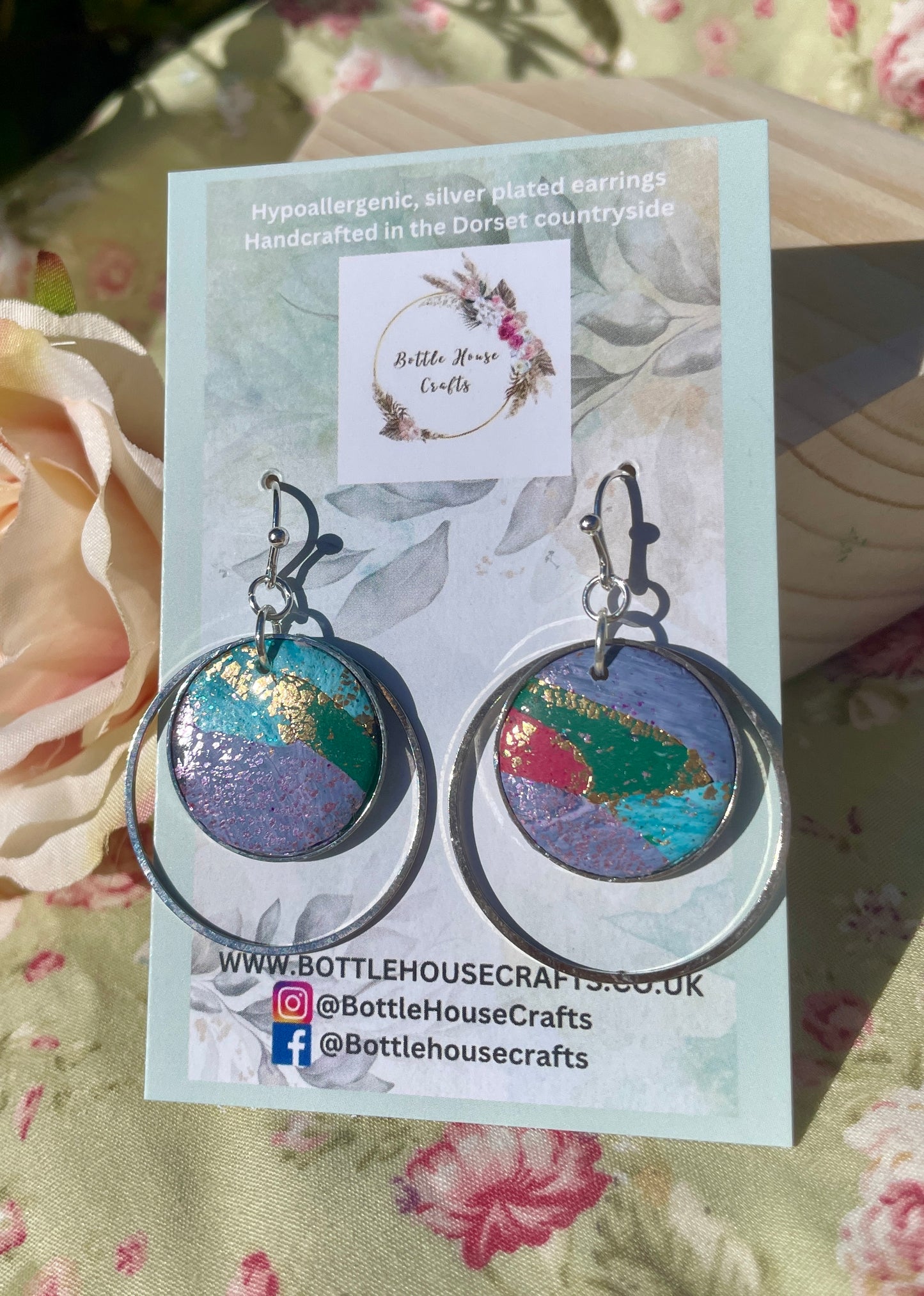 Multi shimmer double drop circle earrings