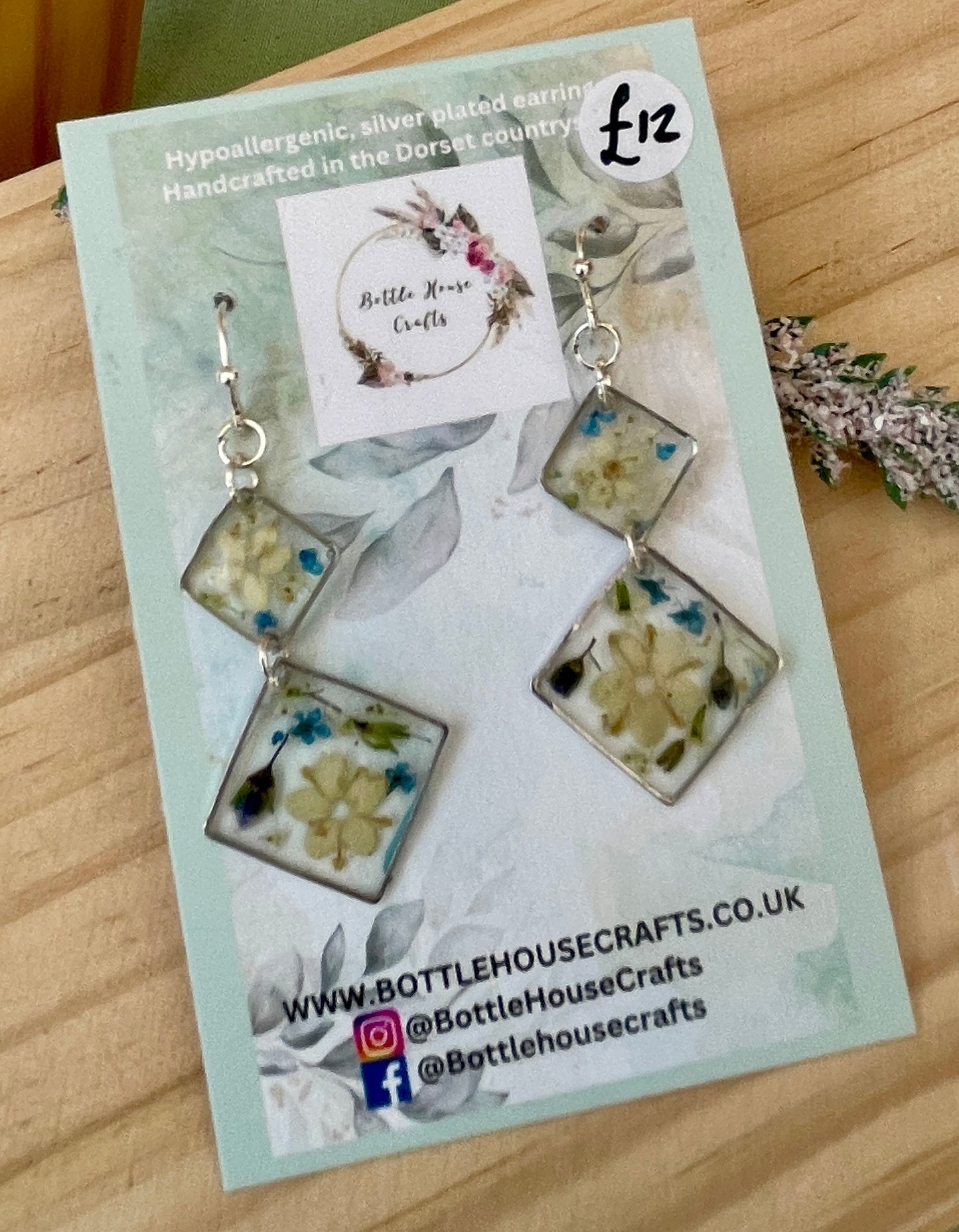 Angular blue and cream earrings