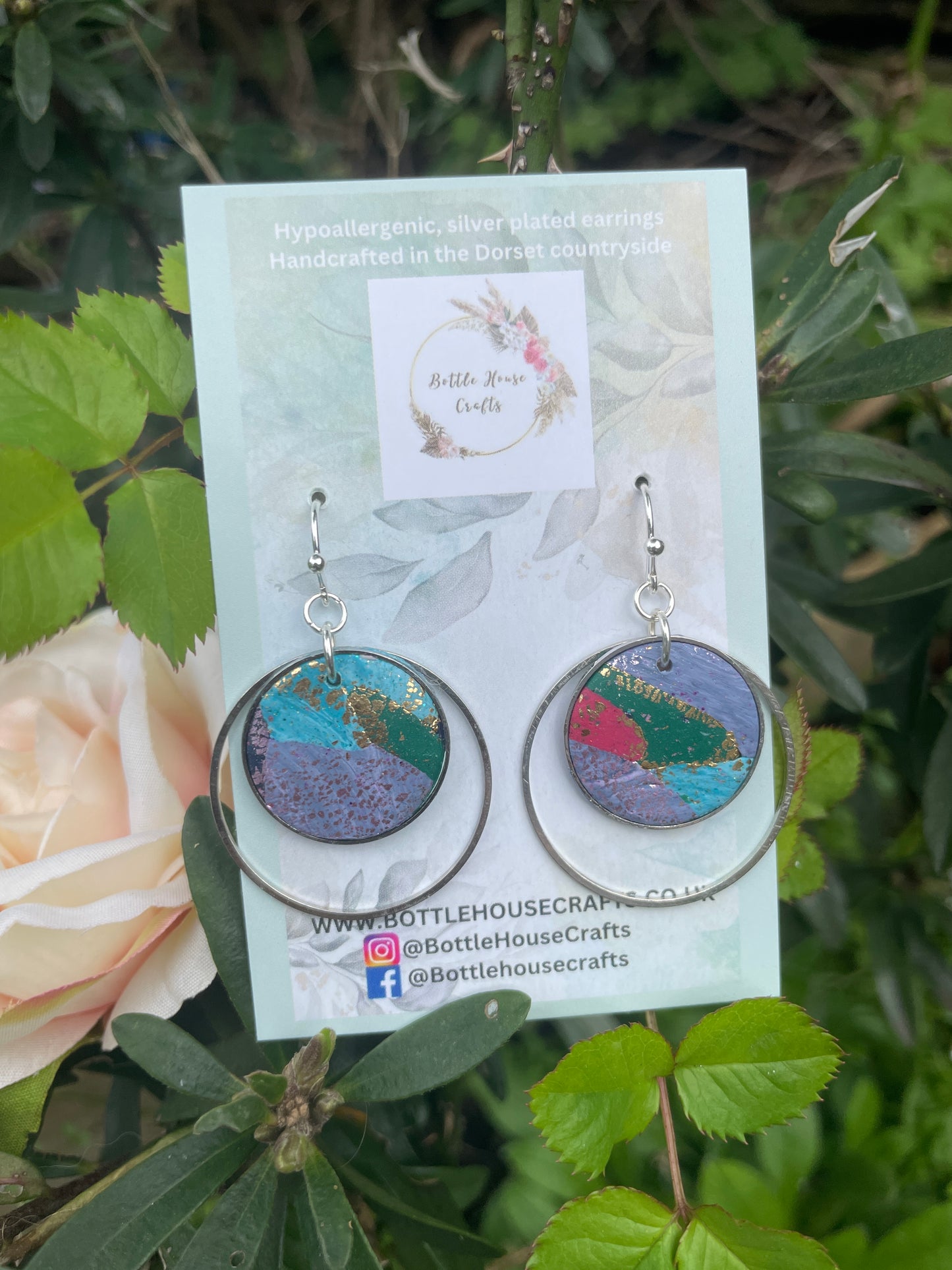 Multi shimmer double drop circle earrings