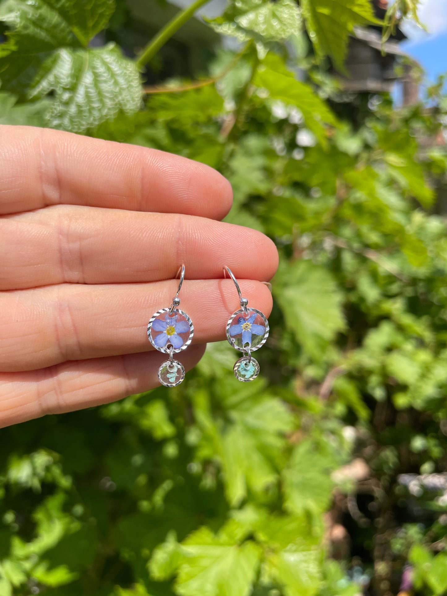 Mini silver forget me not double drops
