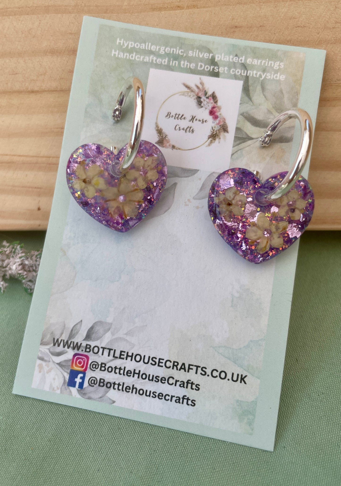 Lilac heart earrings