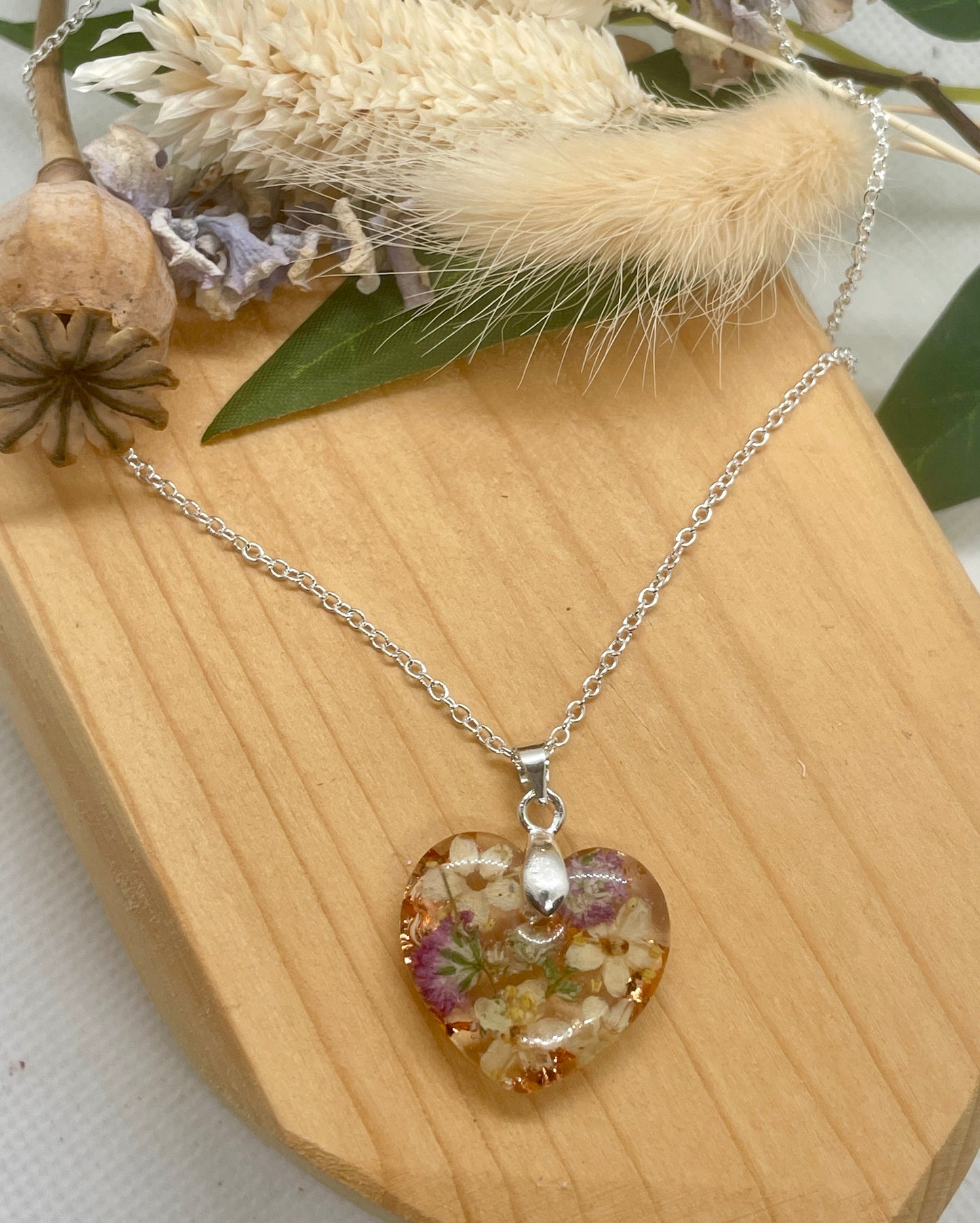 Elderflower heart necklace