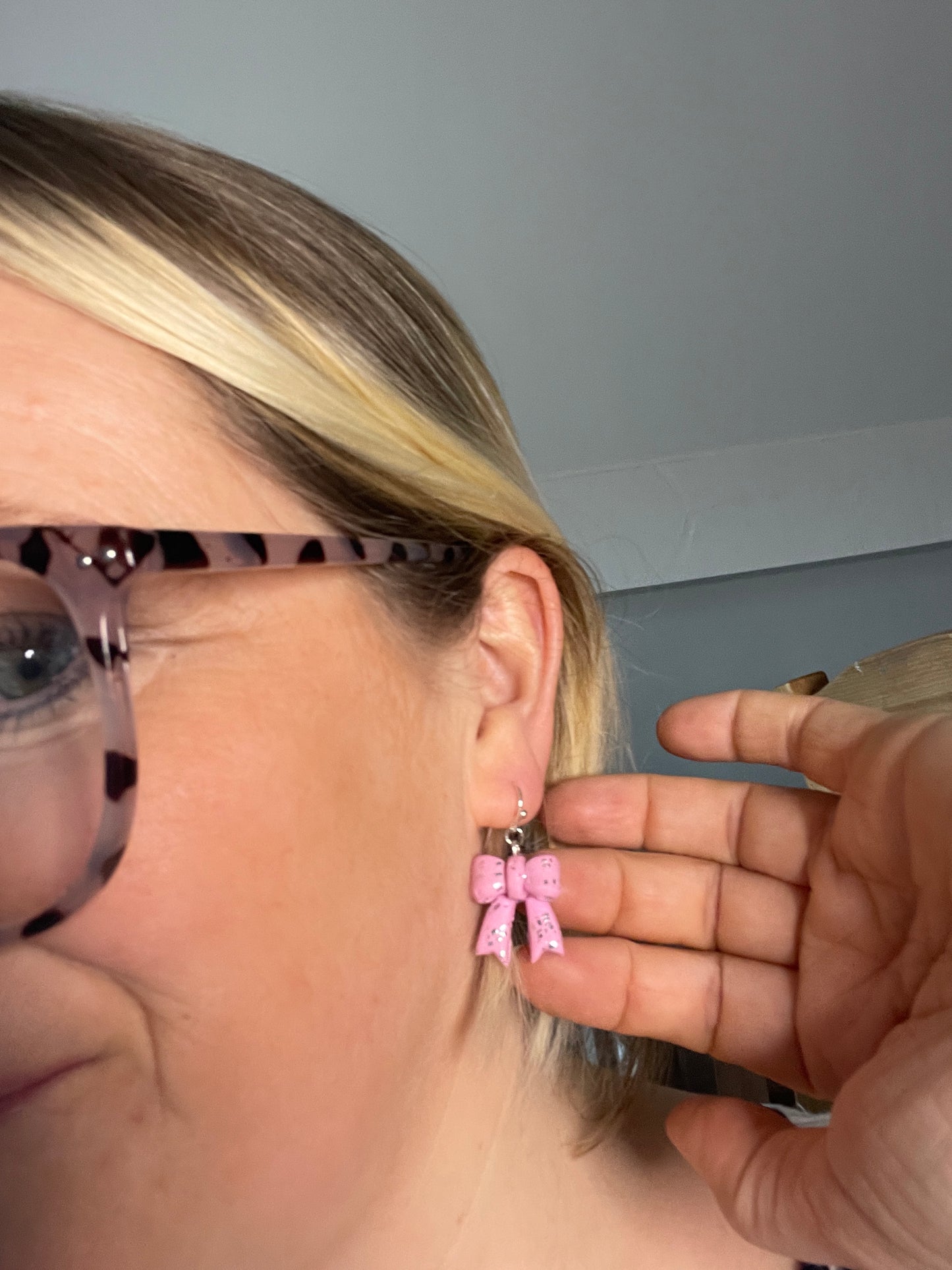 Larger Pink Sparkle Winter Bow Earrings