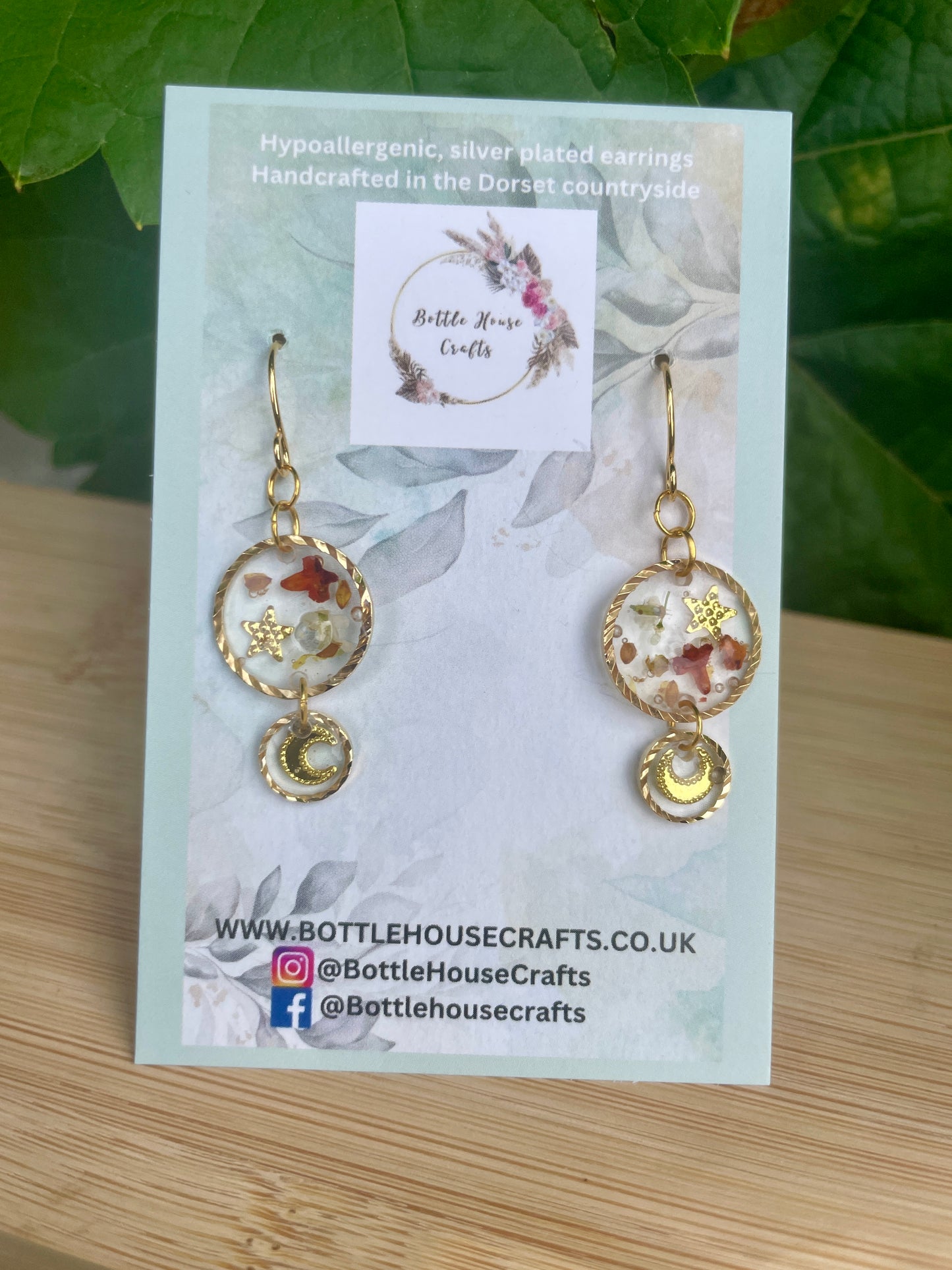 Golden autumn moon and star earrings