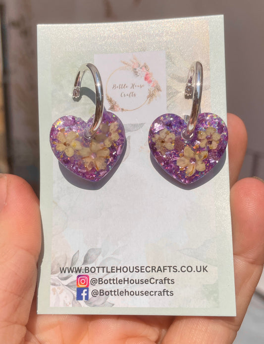 Lilac heart earrings