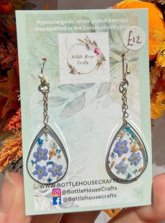 Dangle teardrop forget me not earrings