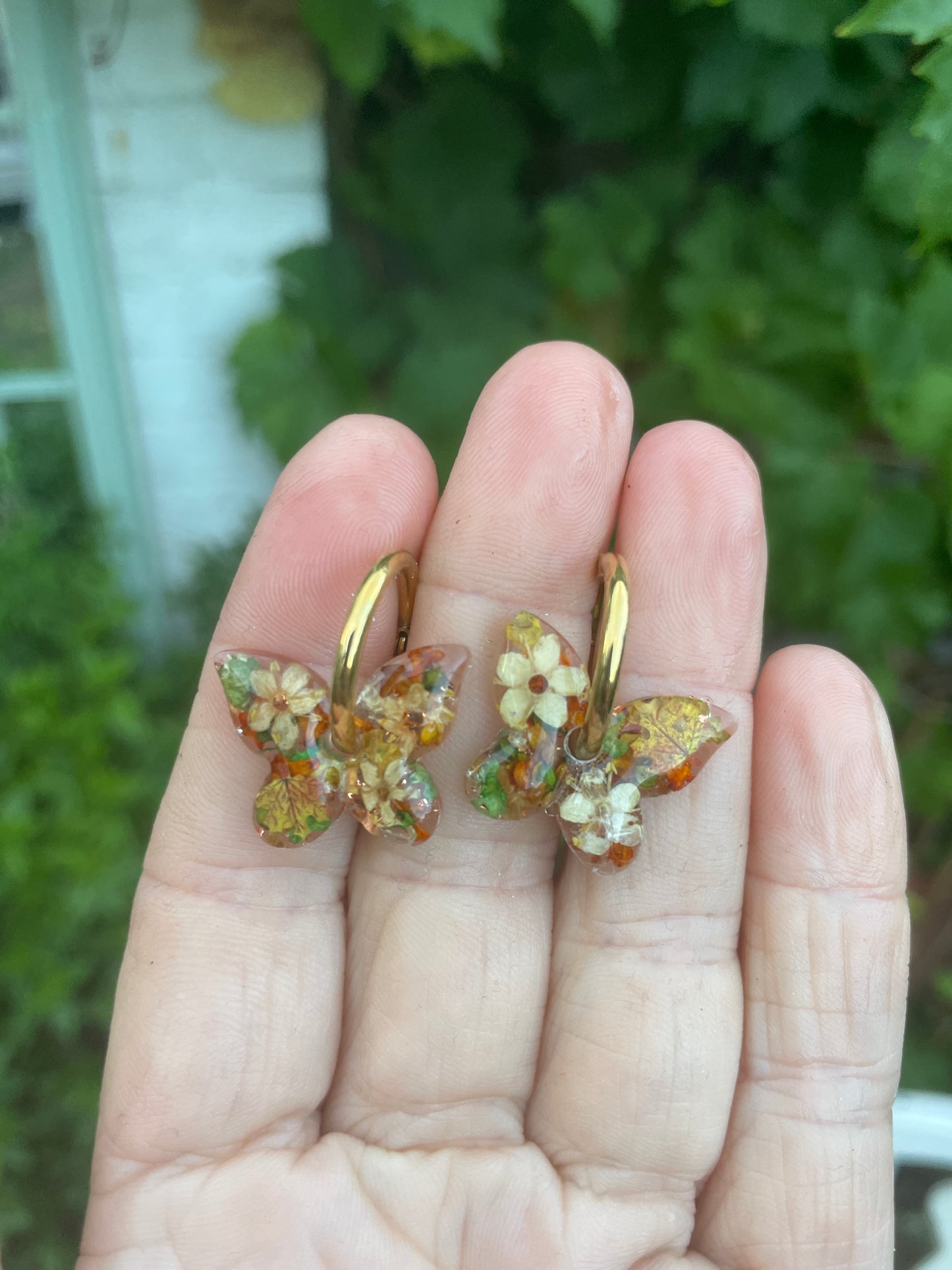 Autumn leaf butterfly hoop earrings