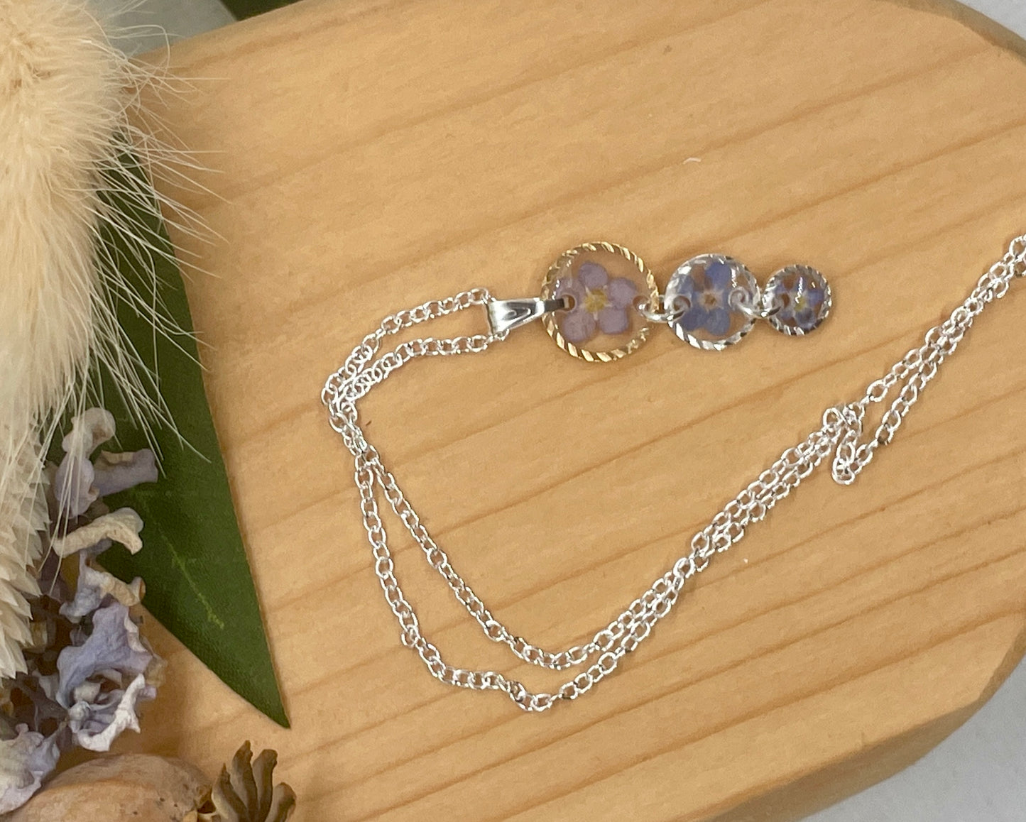 Gold and silver triple forget me not necklace