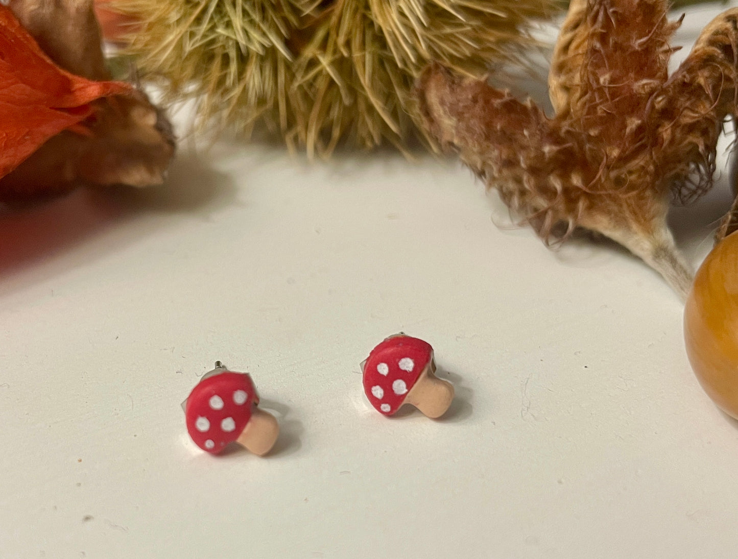 Mushroom and pumpkin stud duo