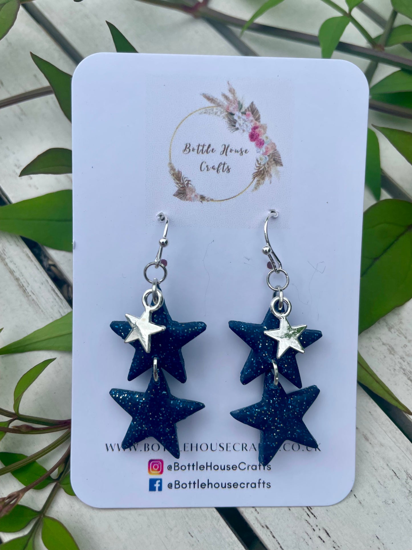 Navy star double drop earrings