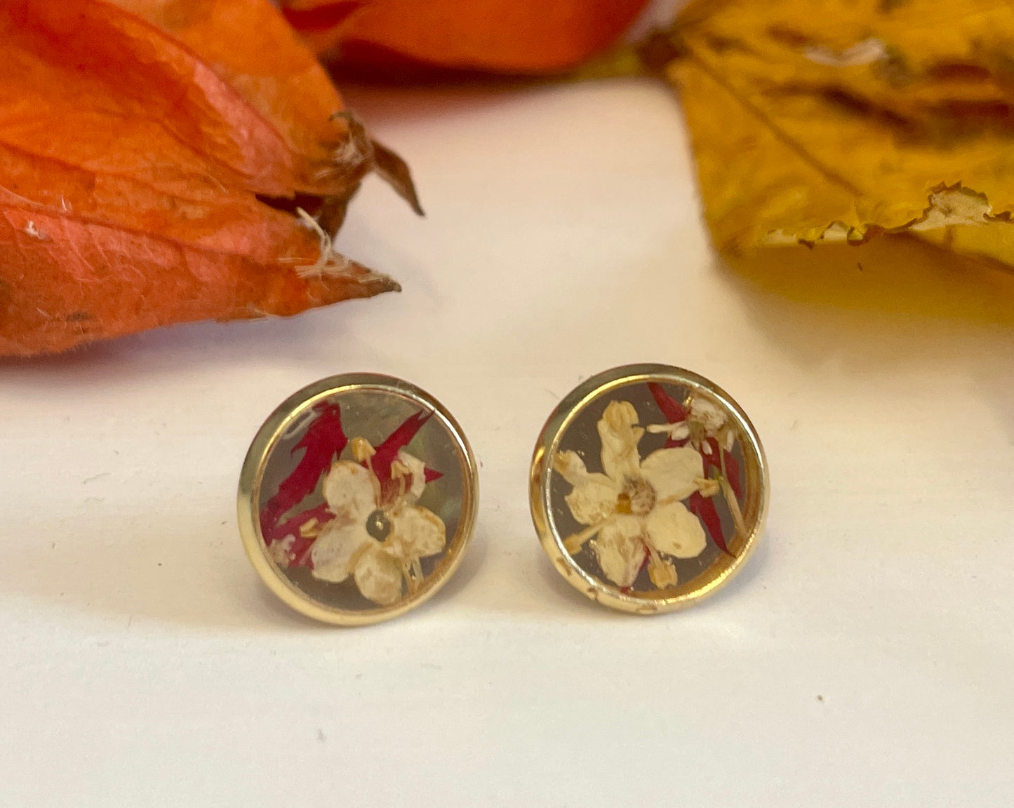 Elderflower and acer gold studs