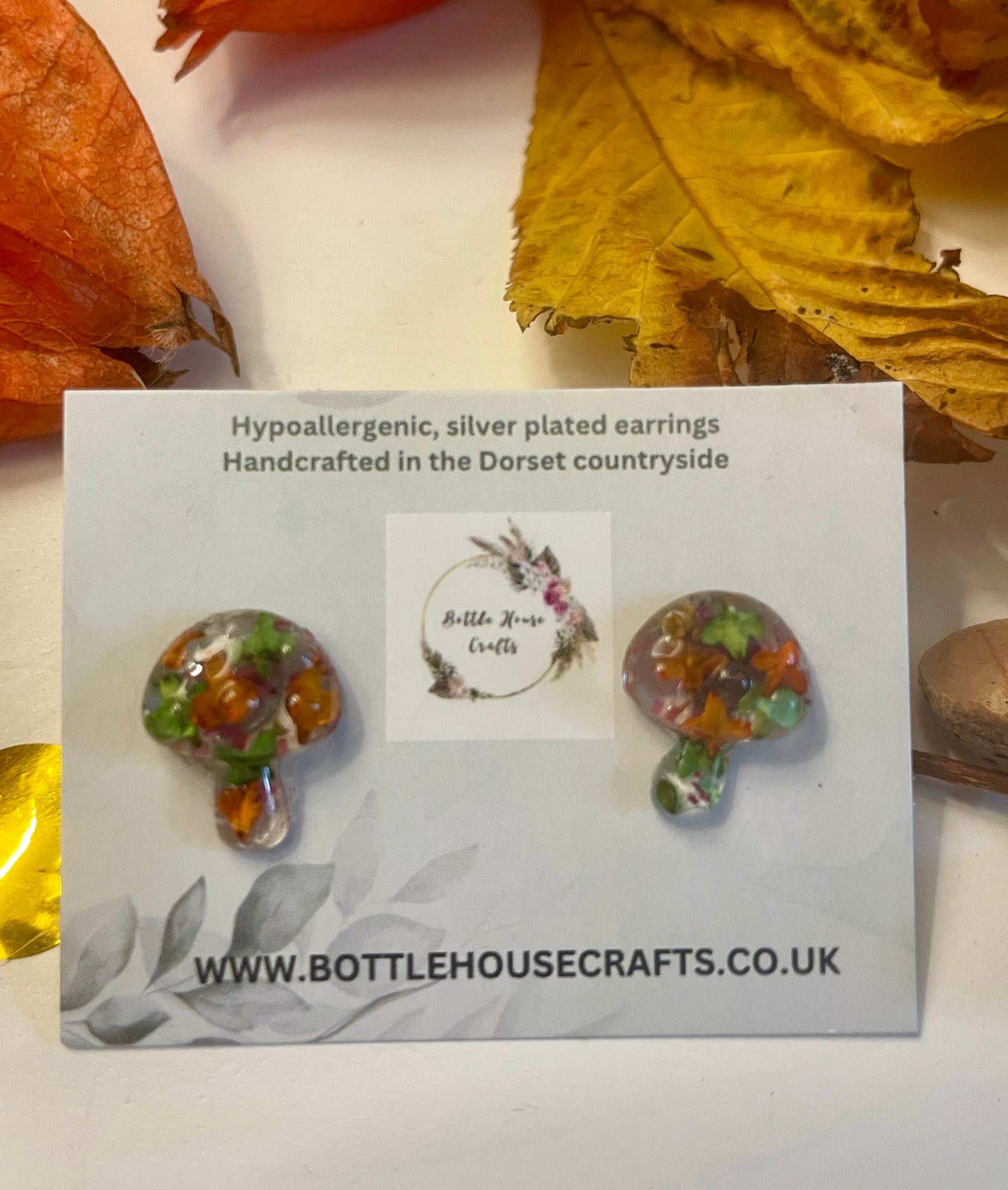 Mushroom autumn leaves studs