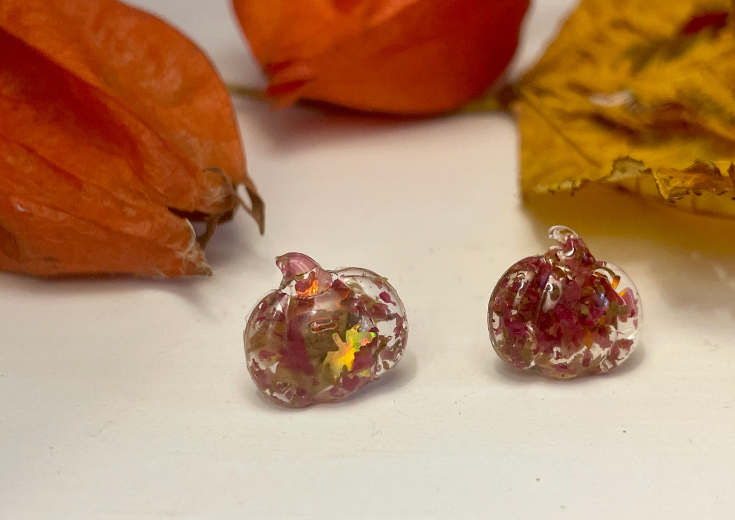 Pumpkin autumn rose studs
