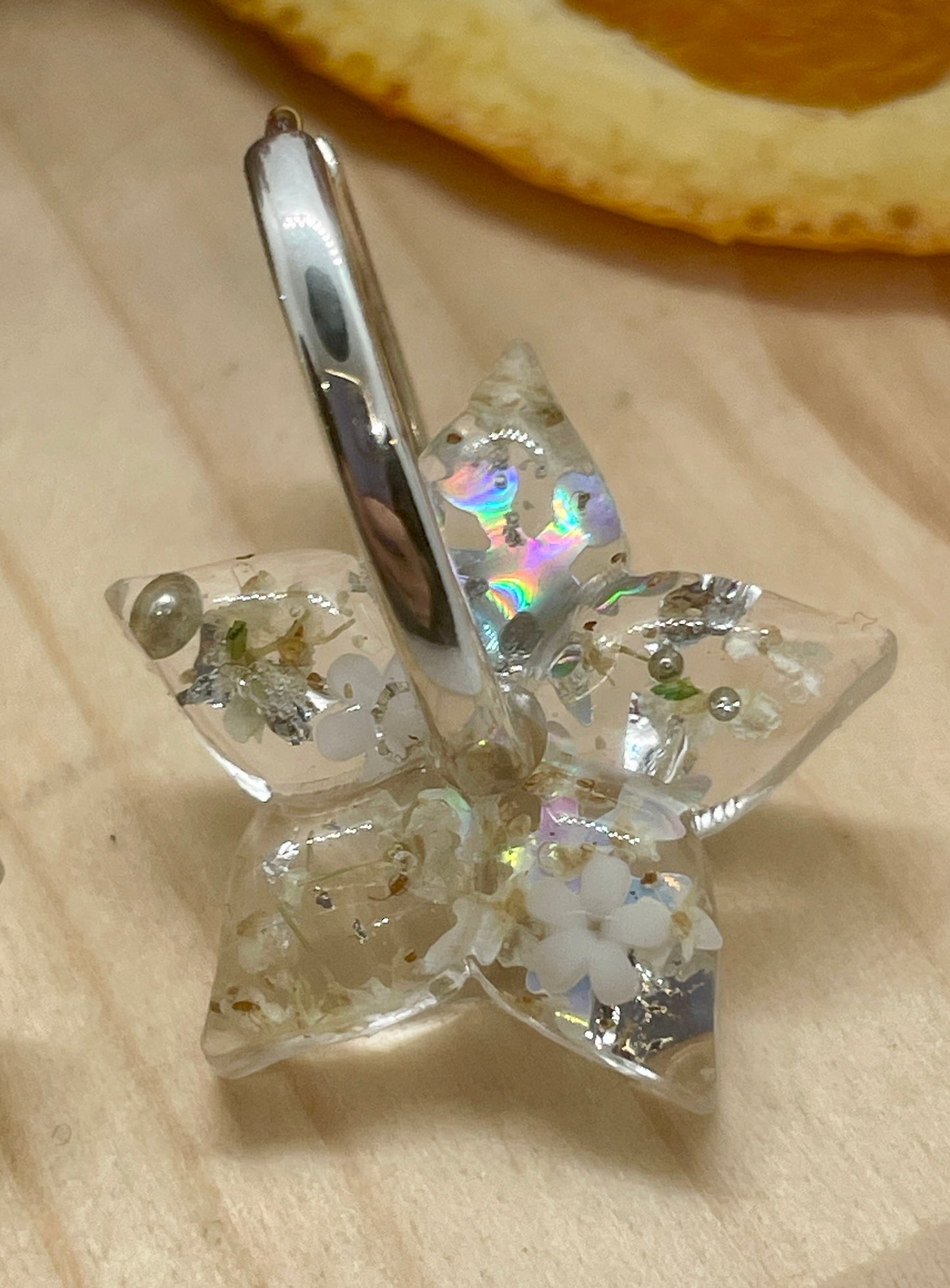 Silver white strong star hoop earrings