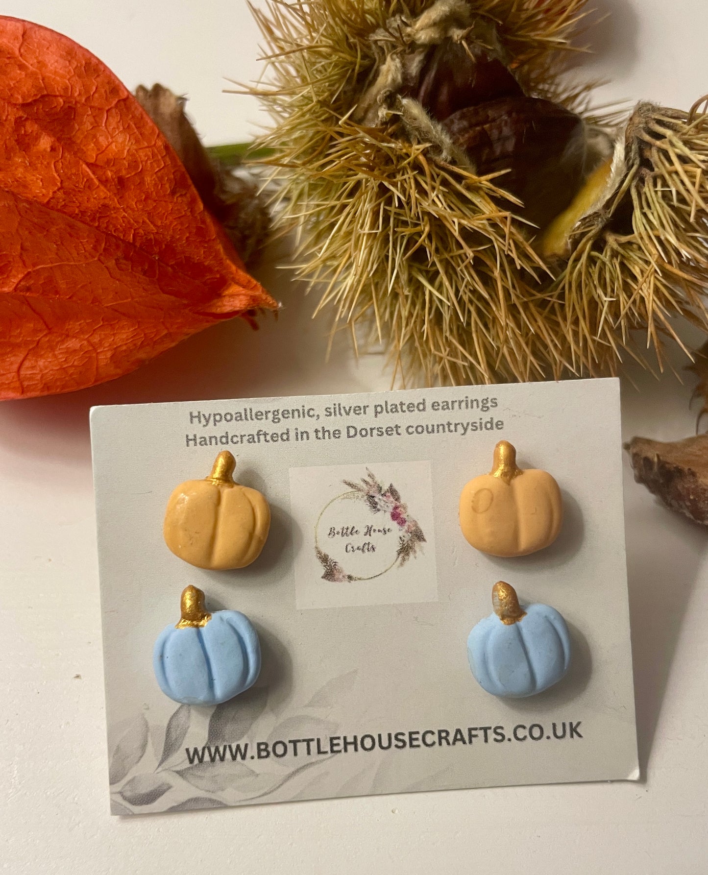 Pumpkin stud duo - blue and coral