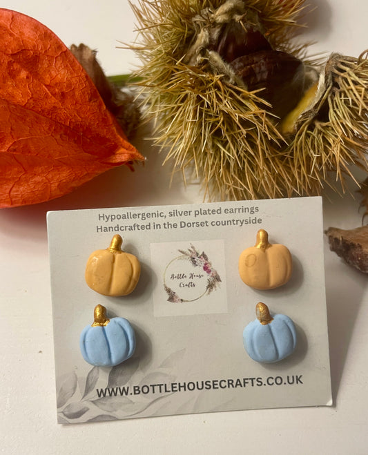 Pumpkin stud duo - blue and coral