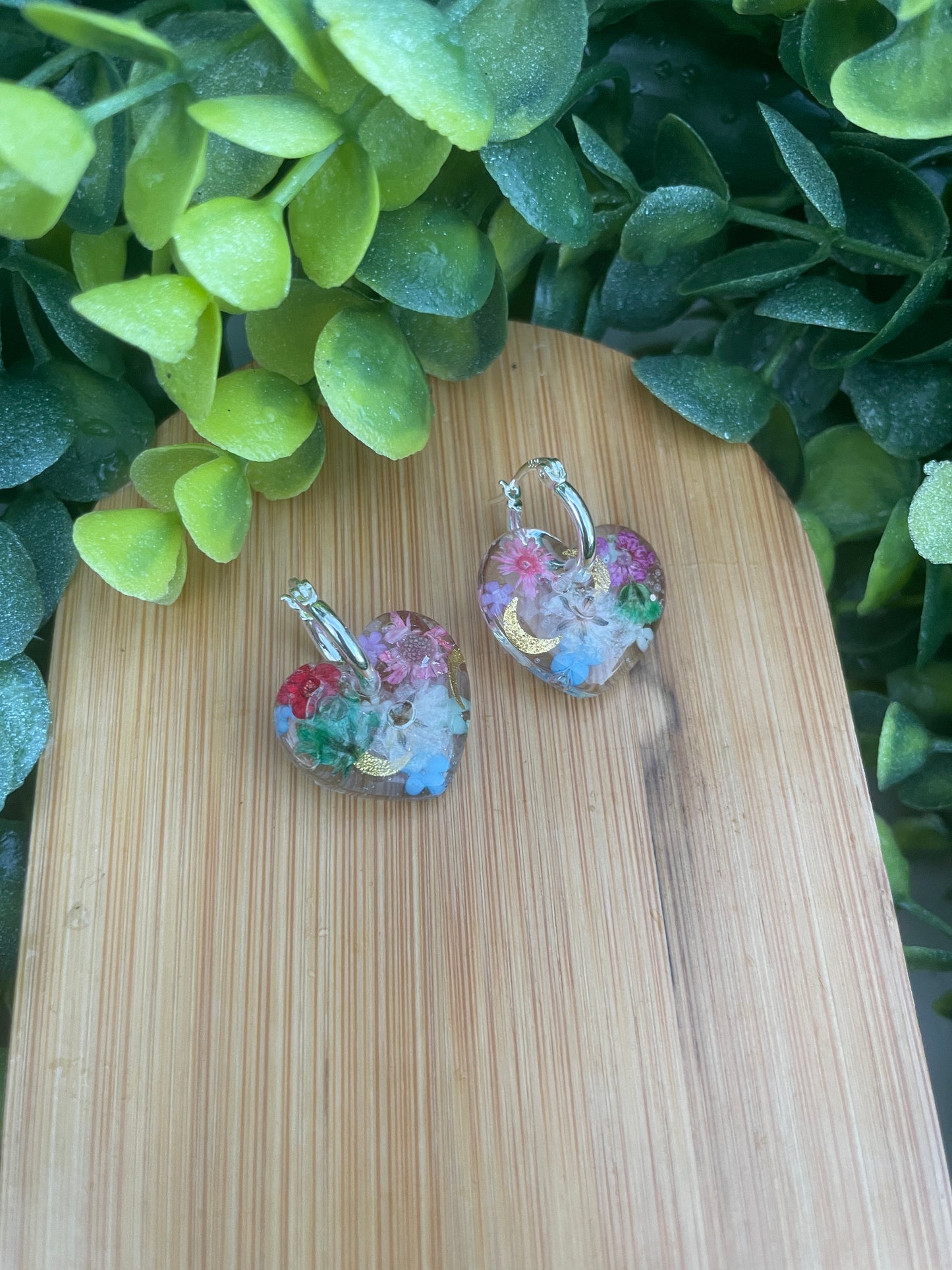 Multicoloured heart hoop earrings