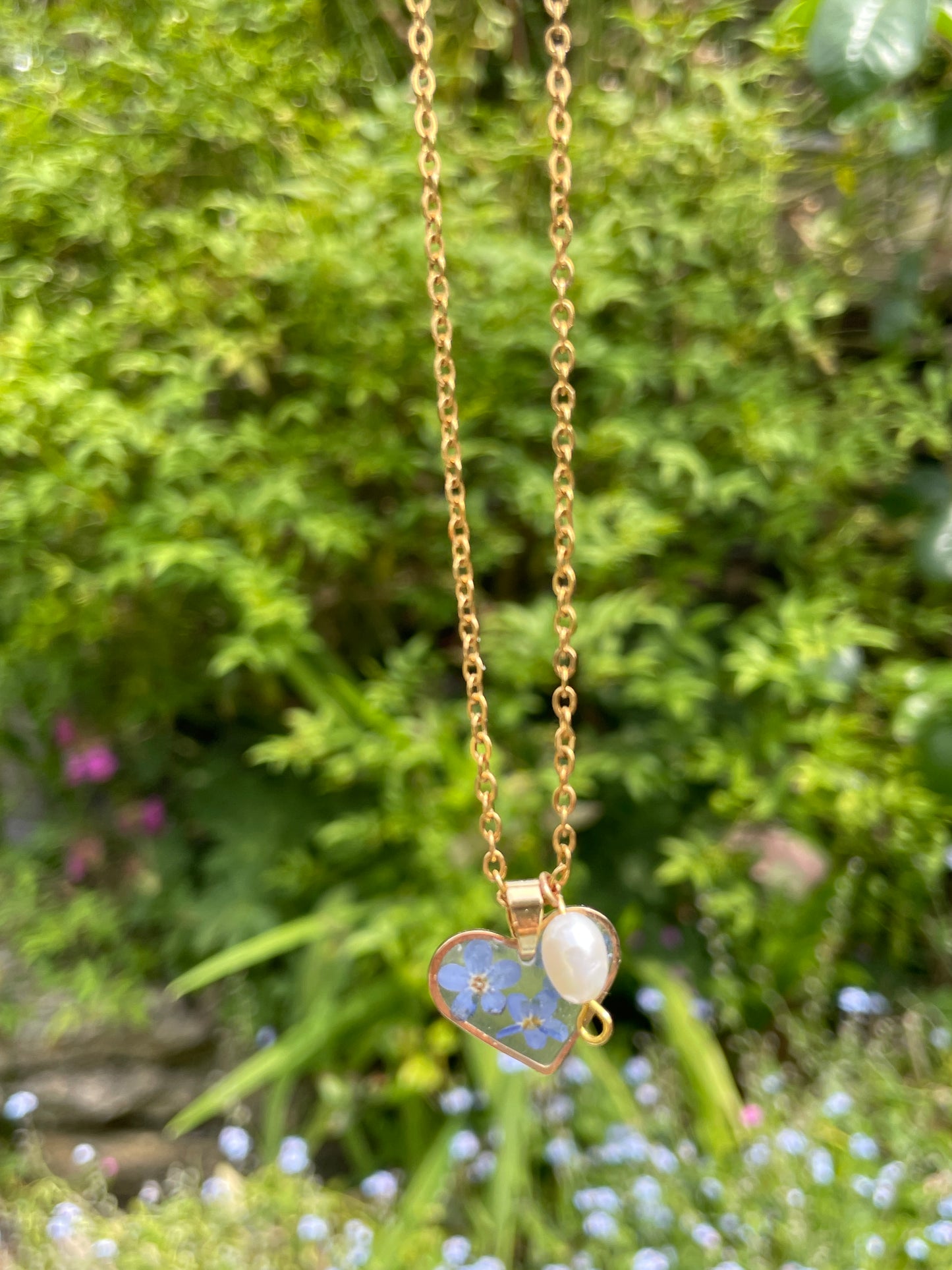 Forget me not gold heart necklace