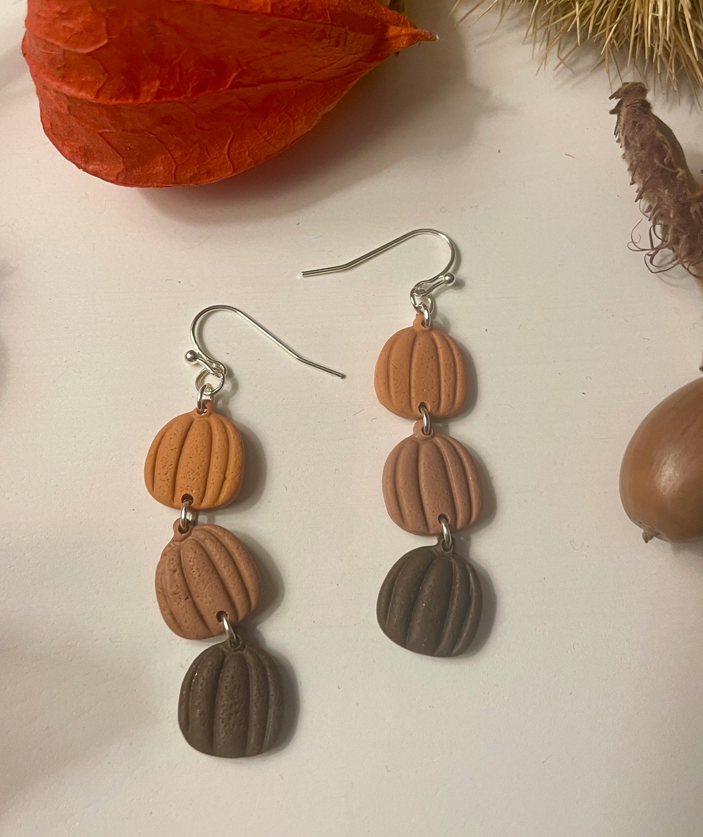 Triple drop pumpkin dangles