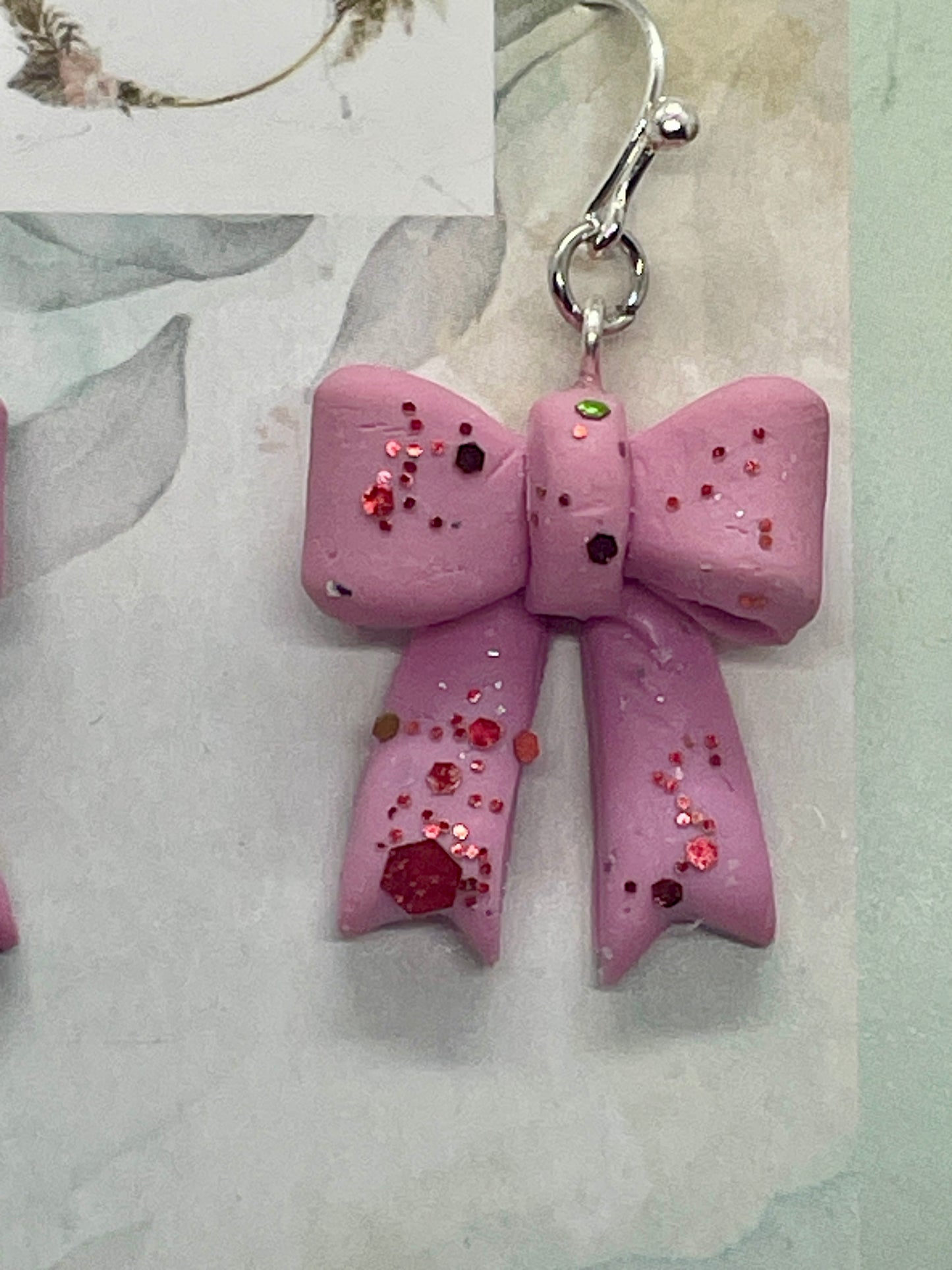 Pink Red Sparkle Winter Bow Earrings