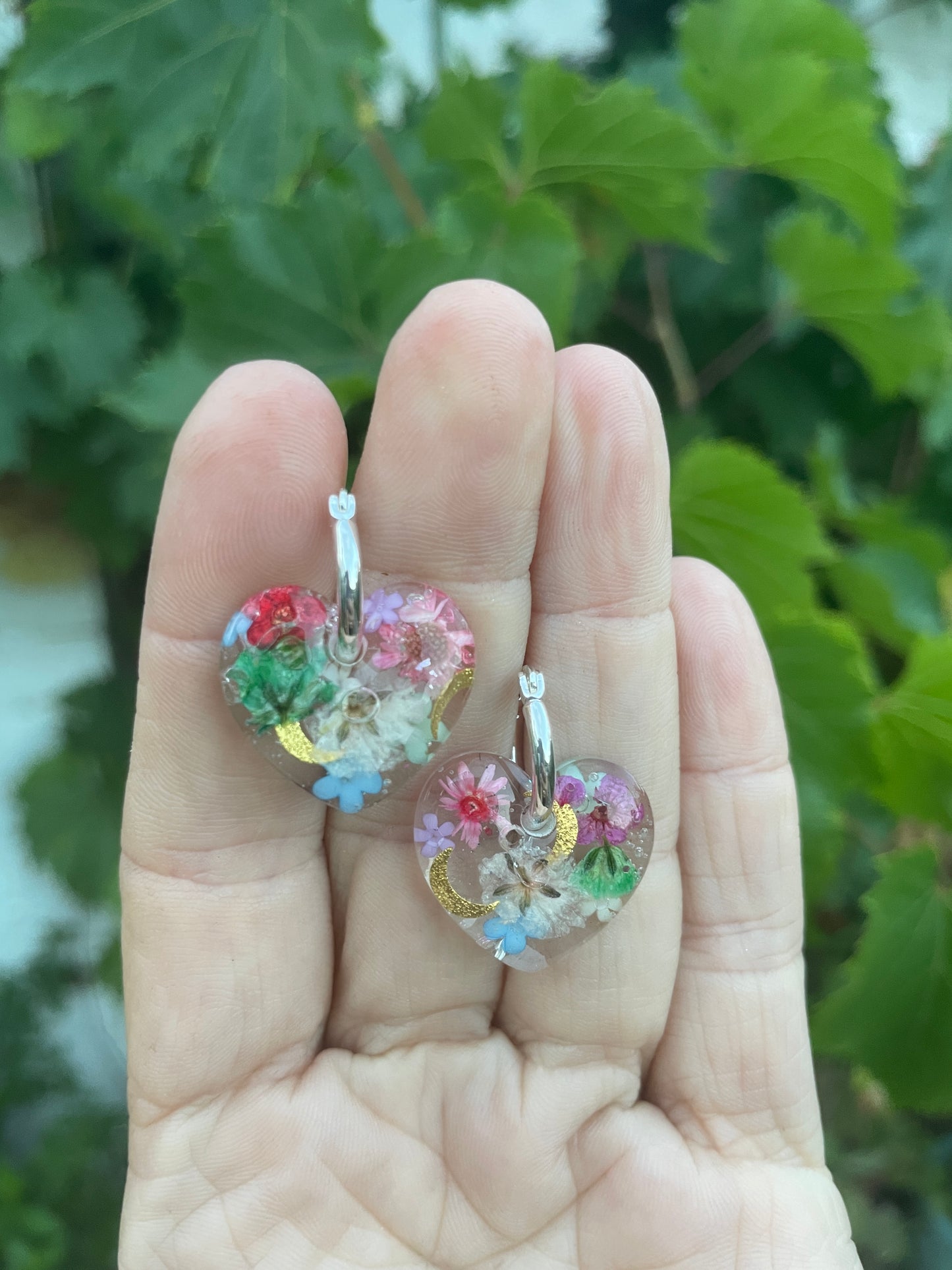 Multicoloured heart hoop earrings
