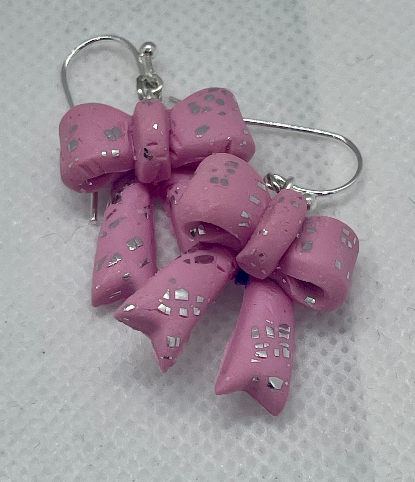 Larger Pink Sparkle Winter Bow Earrings