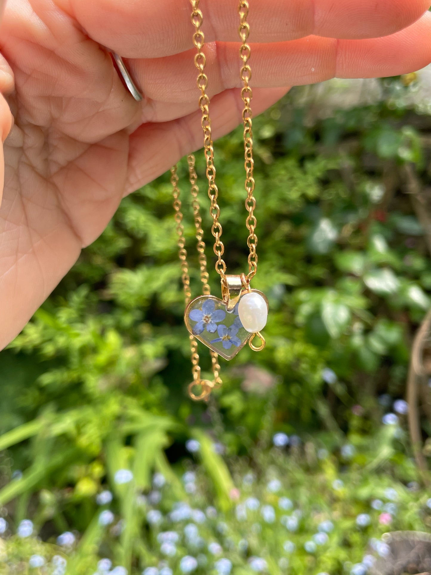 Forget me not gold heart necklace