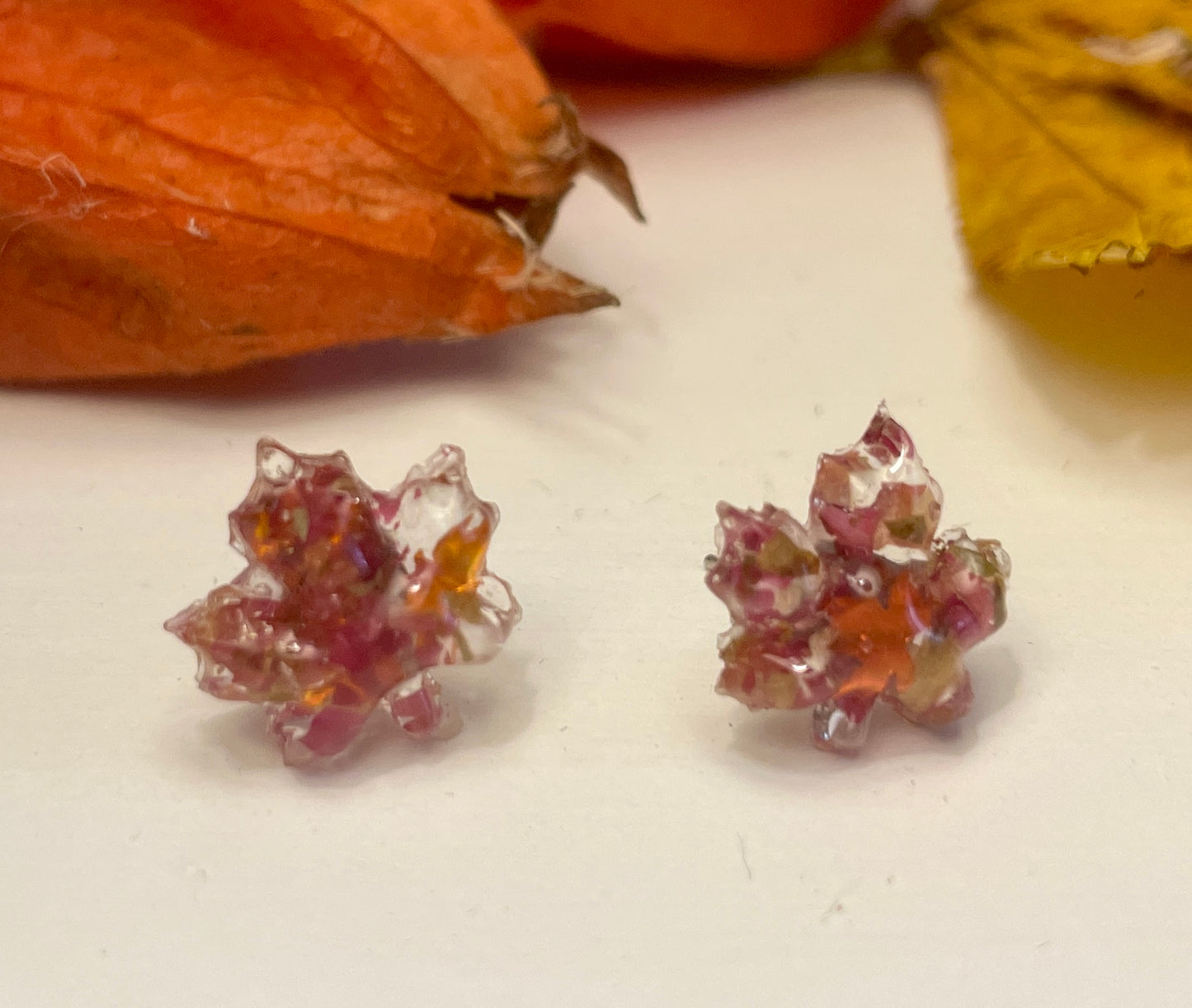 Maple leaf autumn rose studs