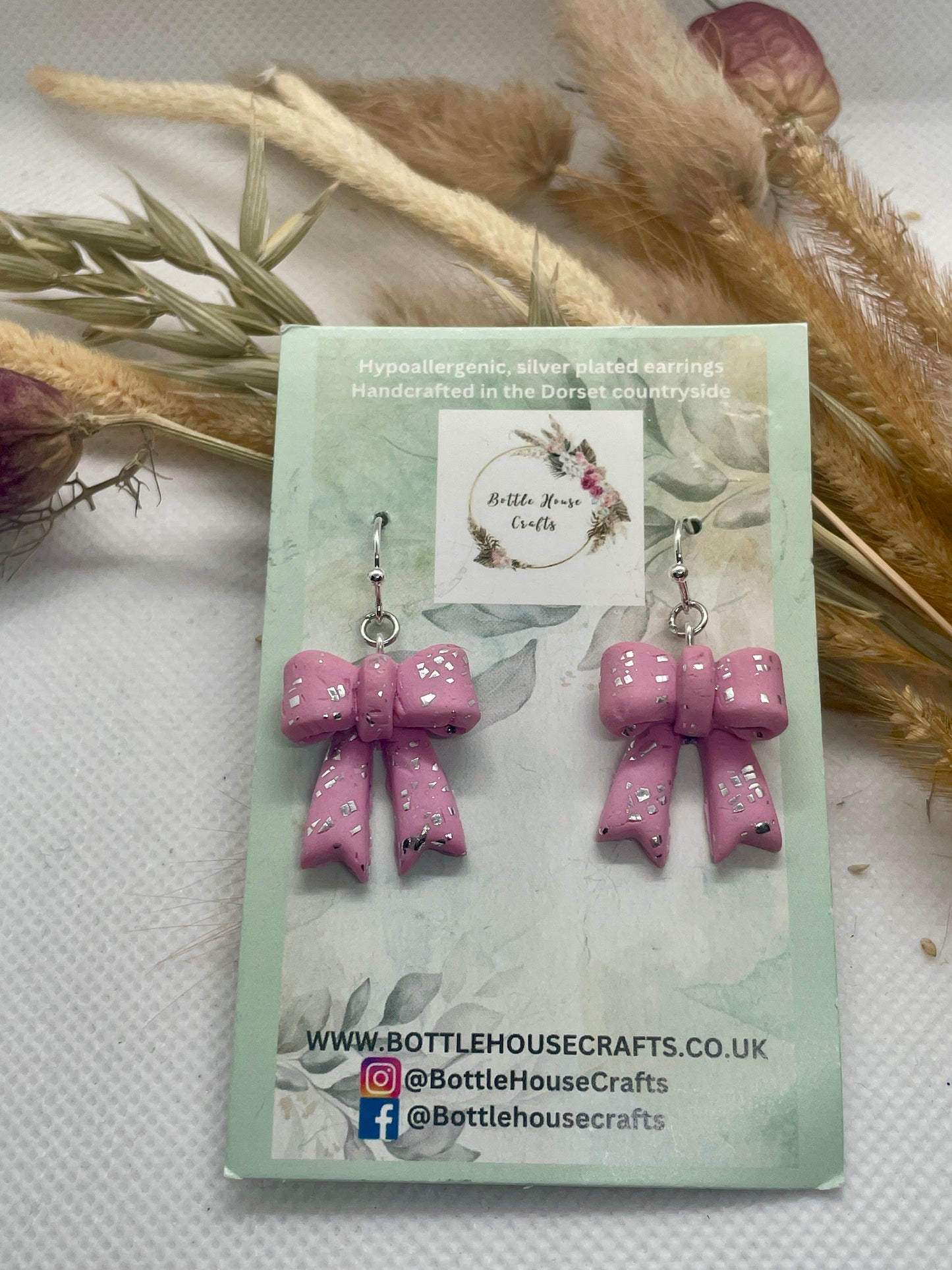 Larger Pink Sparkle Winter Bow Earrings