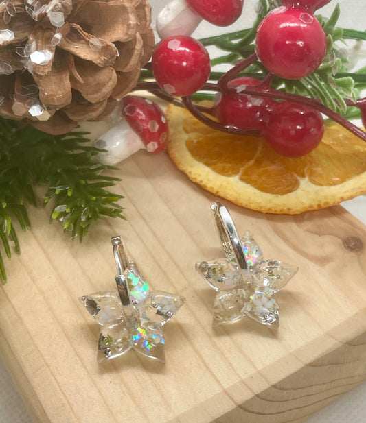 Silver white strong star hoop earrings