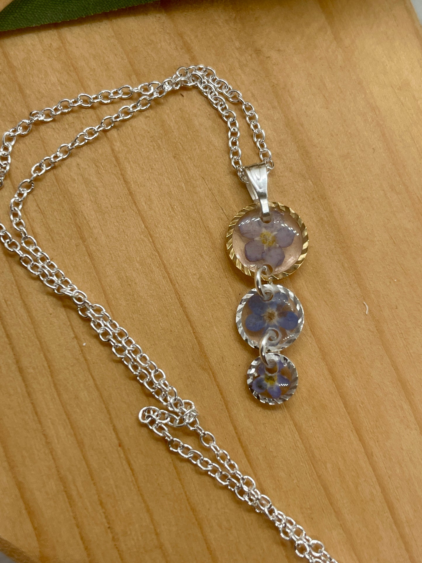 Gold and silver triple forget me not necklace