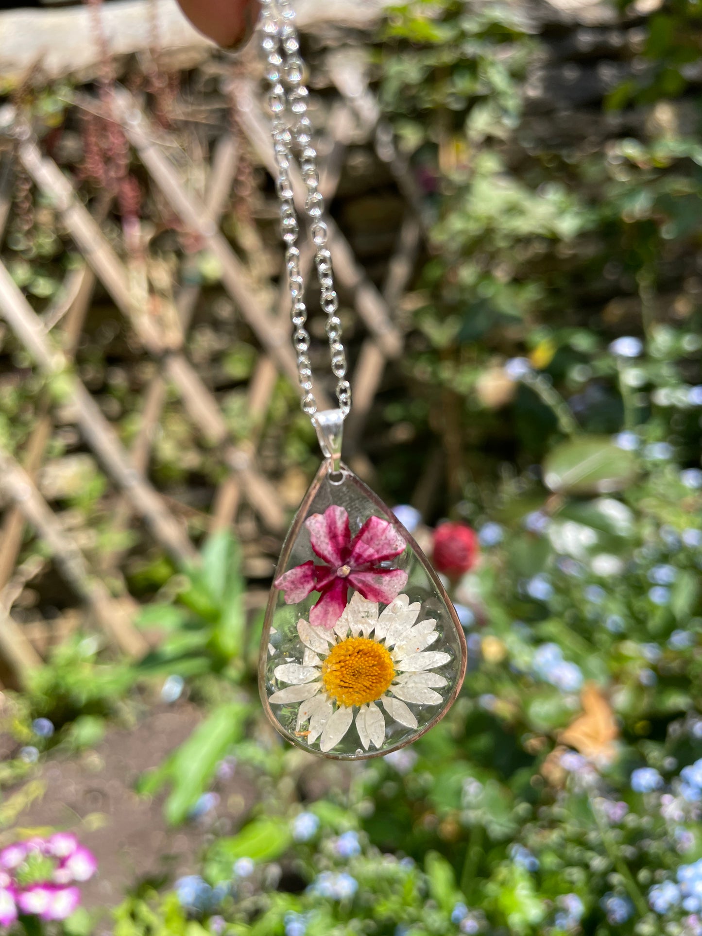 Daisy phlox tear drop necklace